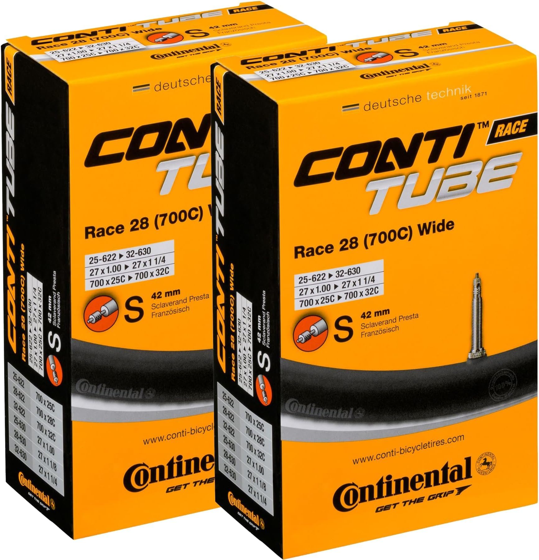 Continental Unisex's Race Tube Wide 28" Inner, Black, [25-622->32-630] Pack of 2