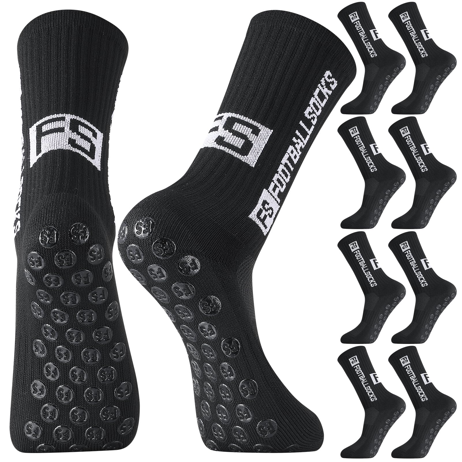 4 Paare Fußball Socken Jungen 35-39 Fußballsocken Kinder Fussball Socken Anti Rutsch Grip Football Socks Rutschfeste Sportsocken Fußball Stutzen für Kinder Basketball Laufen Rugby (schwarz)