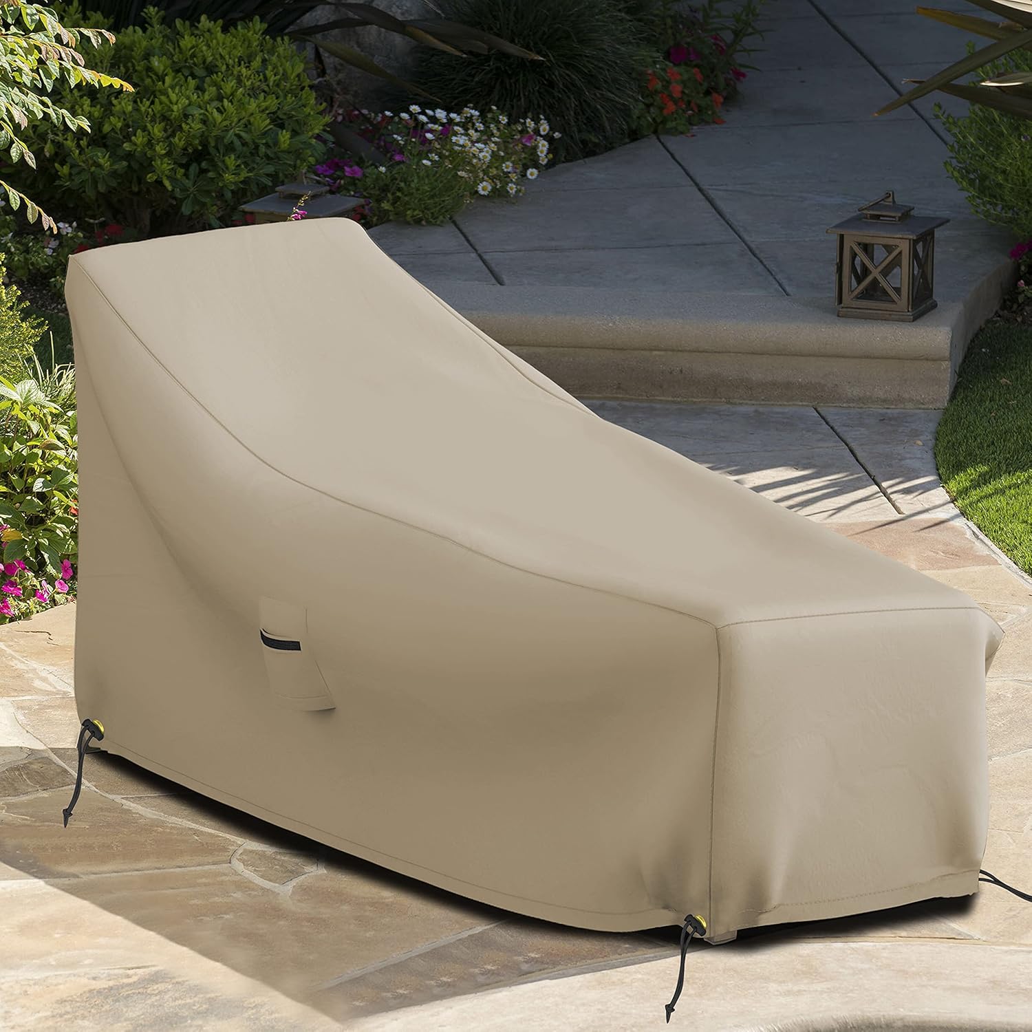 Covers & all Chaise Lounge Cover, Chair Couch Sofa protector, Patio Pool Garden Lawn furniture, with Air Vents & Drawstrings, 12 Oz Waterproof, UV & Weather Resistant (86" W x 36" D x 32" H, Beige)