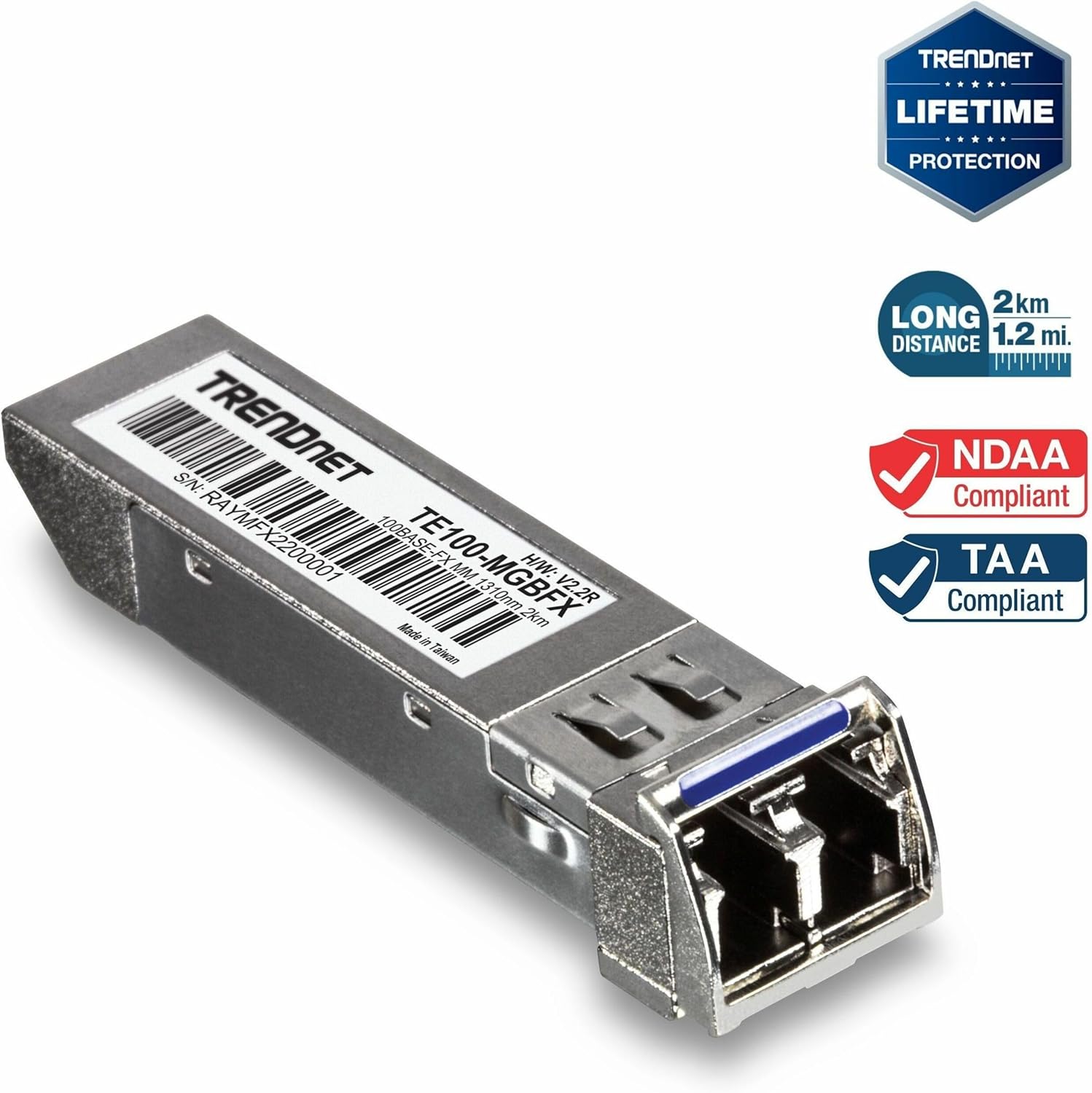 TRENDnet SFP to RJ45 100Base-FX Multi-Mode LC Module, TE100-MGBFX, Compatible with Mini-GBIC, Supports 1310 nm, Up to 155 Mbps, Hot-Pluggable, Up to 2 Km (1.2 Miles), Lifetime Protection