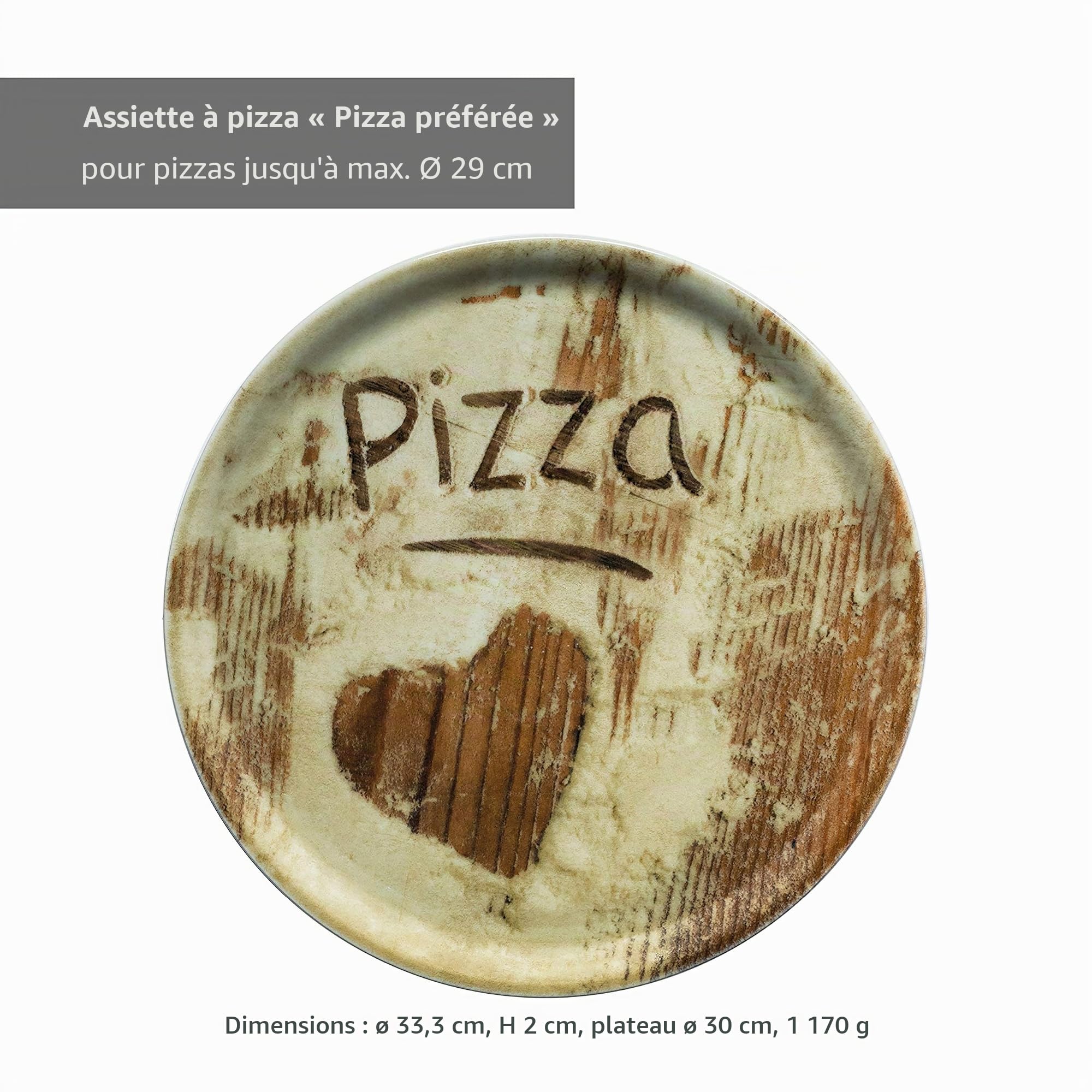 MamboCat Lot de 6 assiettes à pizza, 33,3 cm de diamètre, grandes, décor complet, motifs préférés : pizza avec olives et salami, en porcelaine, pour servir pizza, charcuterie, fromage