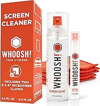WHOOSH! Screen Shine Duo Phone Cleaning Kit - 10ml + 100ml Anti-Leak Bottles, 2 Microfiber Cloths - Screen Cleaning Spray for Laptop, Glasses and MacBook - Remover