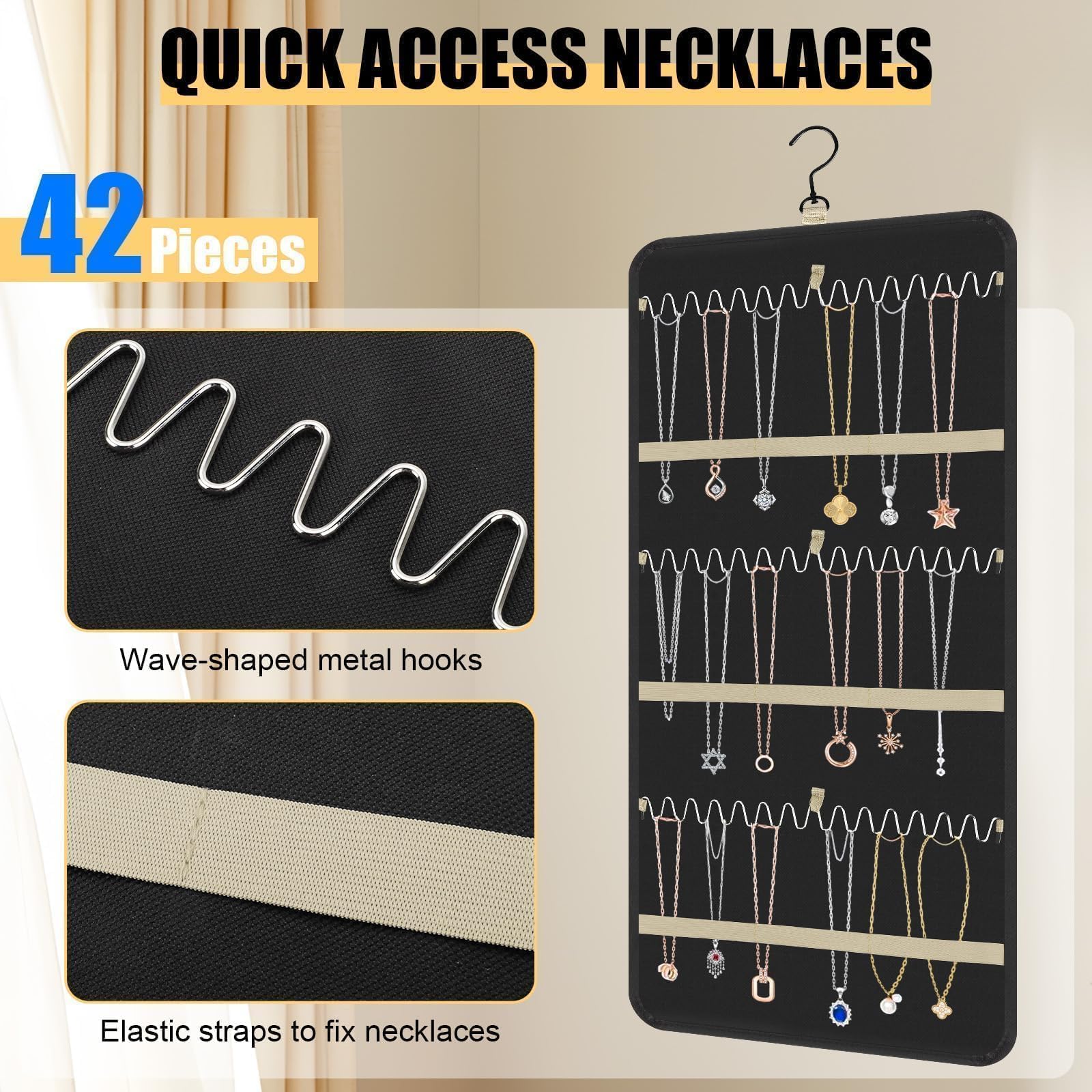 Linkstyle Organizer per Gioielli Appeso, Storage Doppia Faccia per Gioielli, Supporto Orecchini, Collana, Anello, Bracciale
