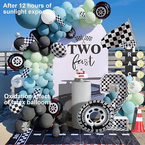 Miniatura 2 de Kit de arco de globos de fiesta de autos de carreras, 177 piezas, decoraciones de fiesta de autos de carreras, azul polvoriento, negro, verde