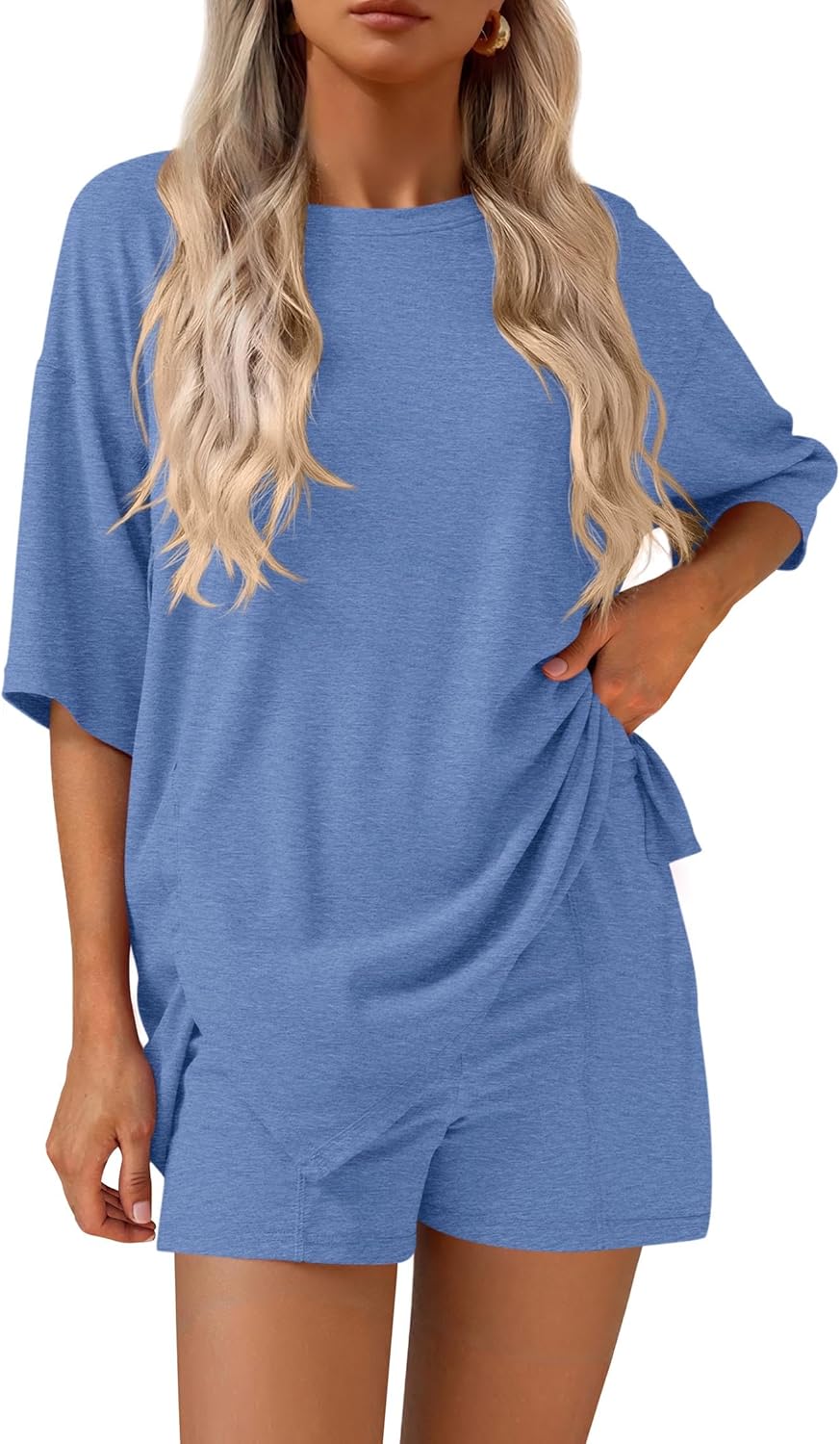KIRUNDO 2 Piece Sets for Women Summer Lounge Sets Casual Oversized Tshirts Shorts Matching Airport Travel Outfit Postpartum