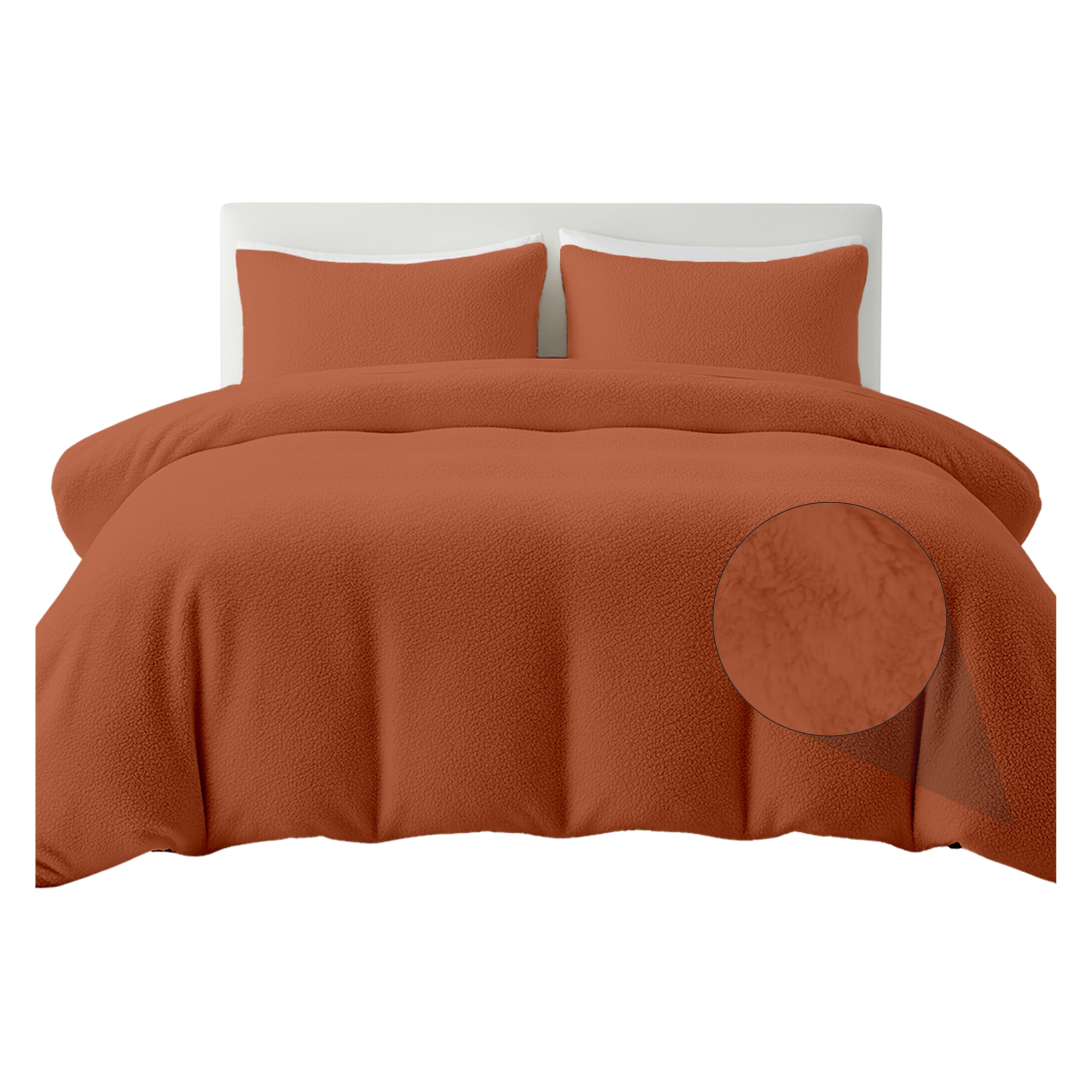Rohi Tangerine Luxury Teddy Fleece Duvet Cover Set King Size – Soft Cosy & Fluffy Teddy Bear Bedding, Thermal Warm Winter Fleece Quilt Cover with Matching Pillowcases – Anti Allergy Bedding, King