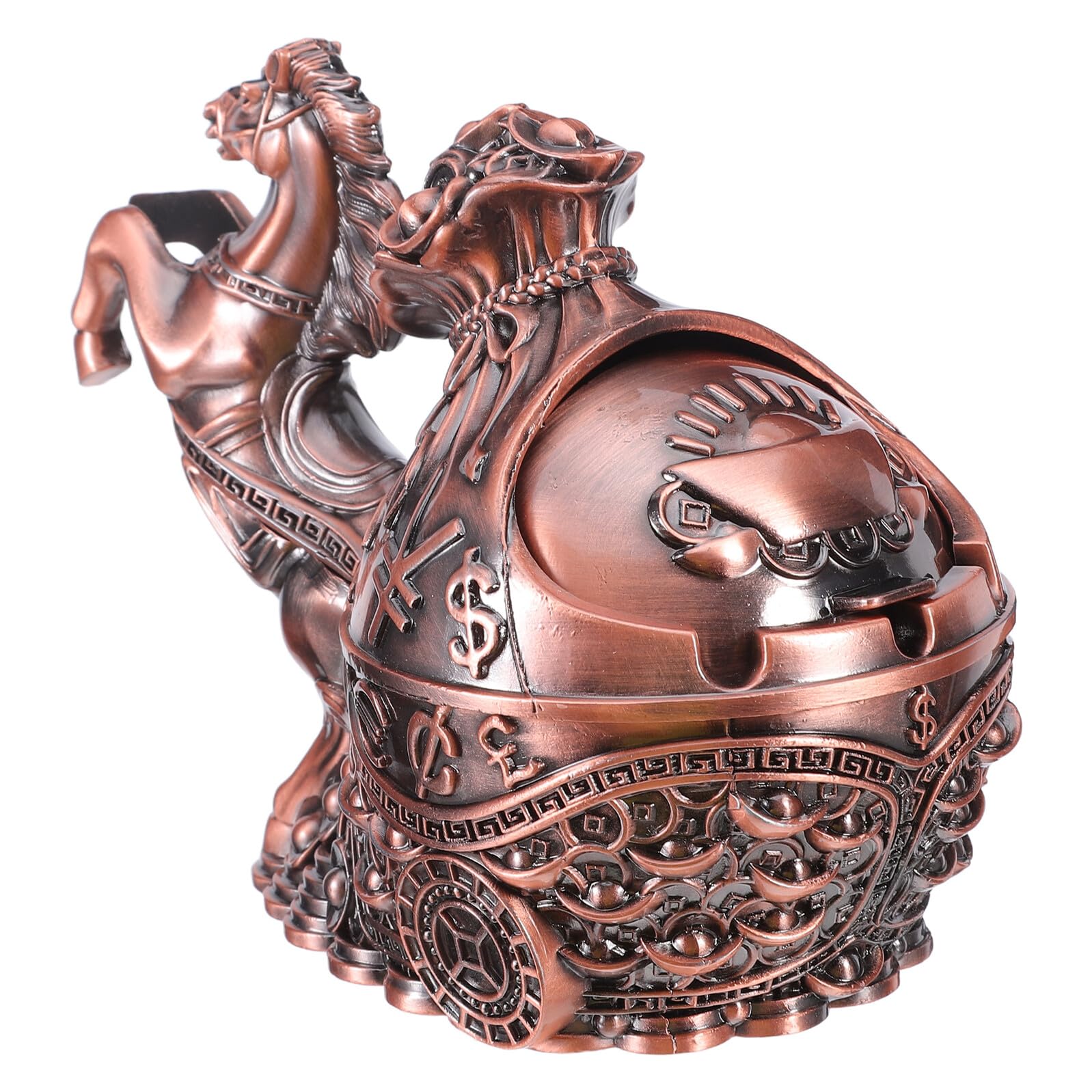 Cendrier en cuivre rouge Mobestech avec figurine cheval style feng shui