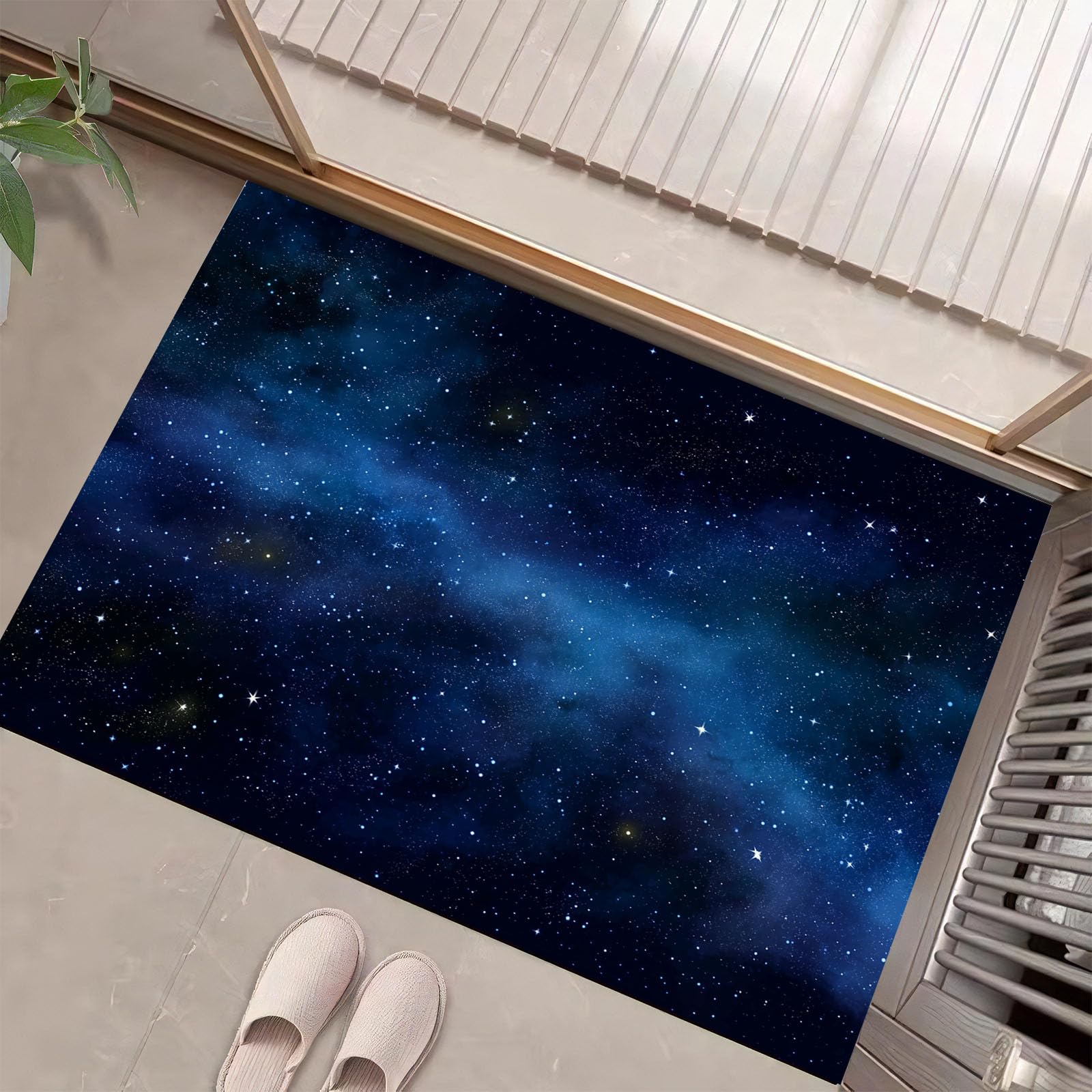 Paillasson univers galaxie tapis de sol intérieur bleu antidérapant et écologique
