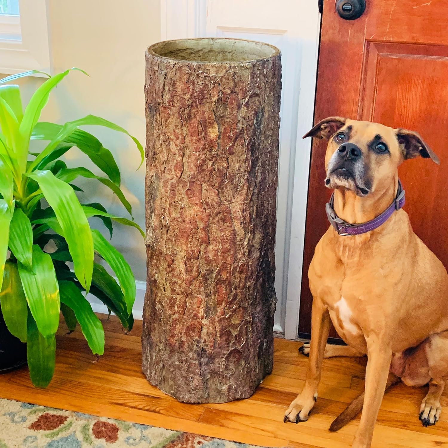 Country Container & Storage Stump. Unique Woodland Farmhouse Bin & Laundry Log. Tall Rustic Standing Pedestal Décor.