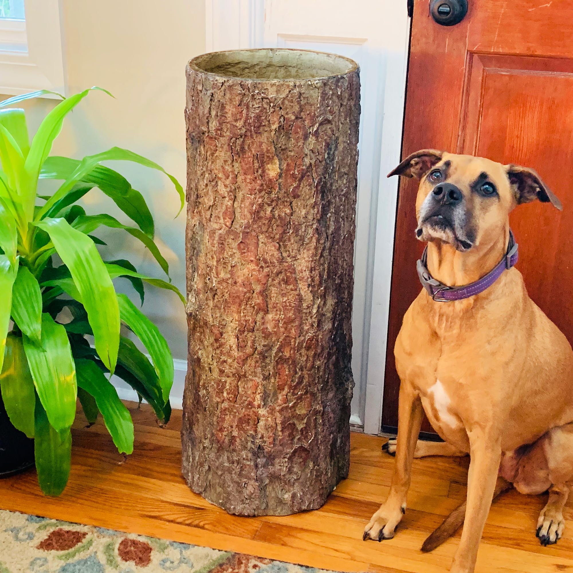 Bushy Box Country Container & Storage Stump. Unique Woodland Farmhouse Bin & Laundry Log. Tall Rustic Standing Pedestal Décor.