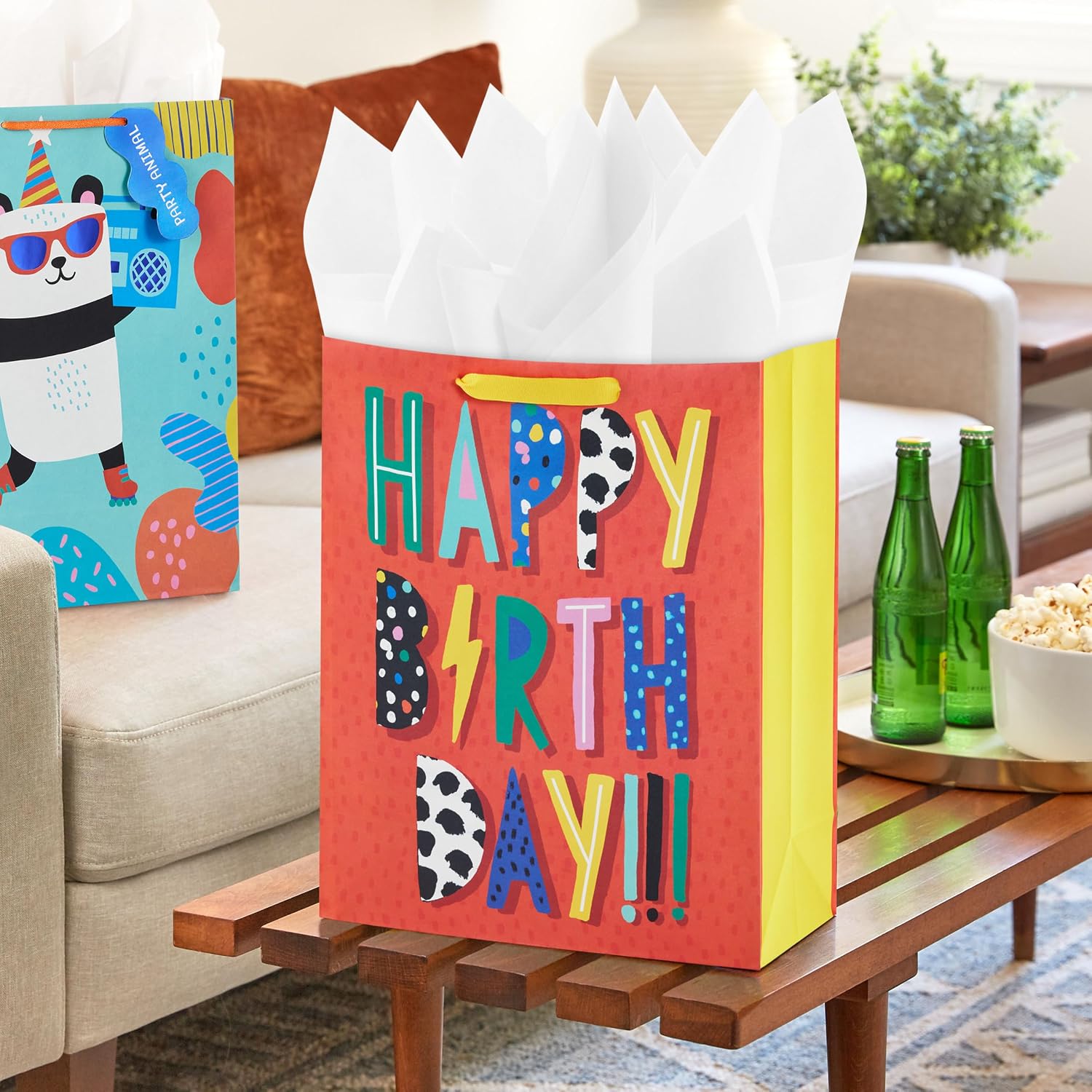 Hallmark 15" Extra Large Birthday Gift Bags, 2-Pack (Party Panda, Orange) image 2