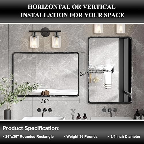 Miniatura 2 de ANDY STAR Espejo de baño negro forjado a mano para pared, 24 x 36 pulgadas, marco de metal sólido vintage, espejo de tocador de baño, espejo de