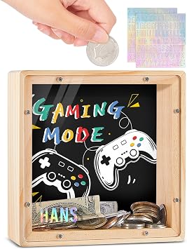 ICOSY Piggy Bank for Kids, Wooden Framed Coin Bank