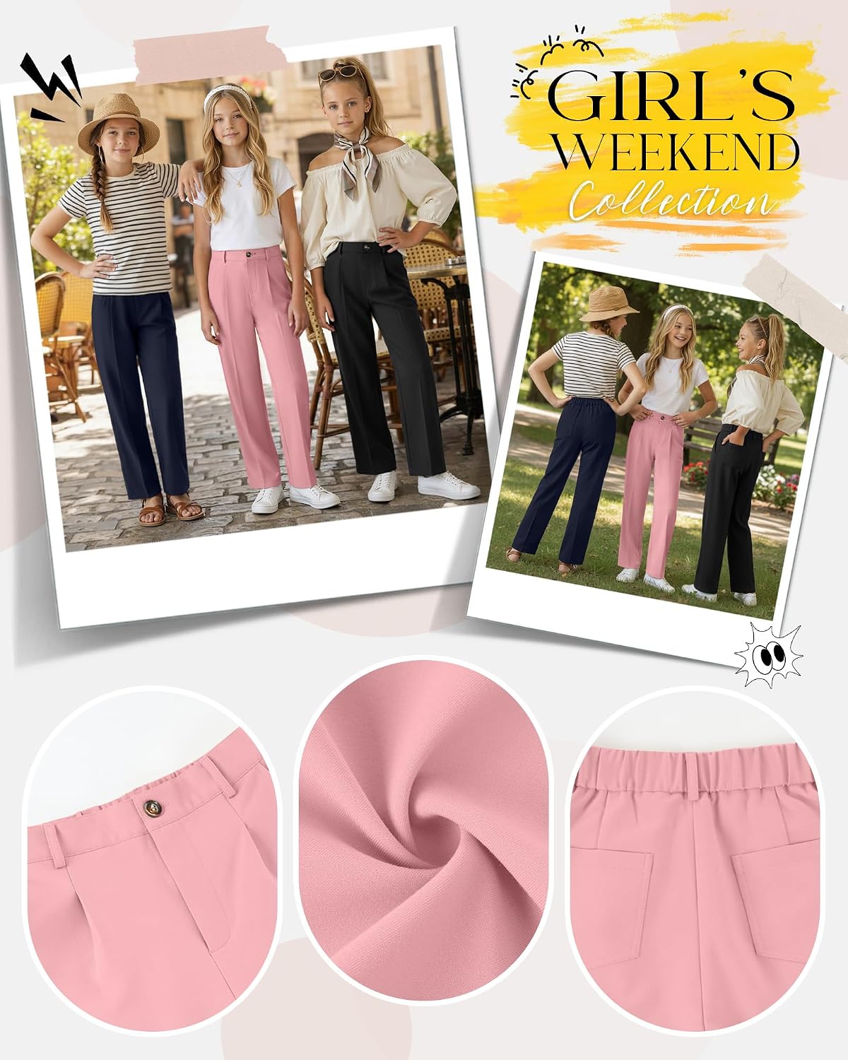 3 Pack Girls School Uniform Pants Teens Dress Pants