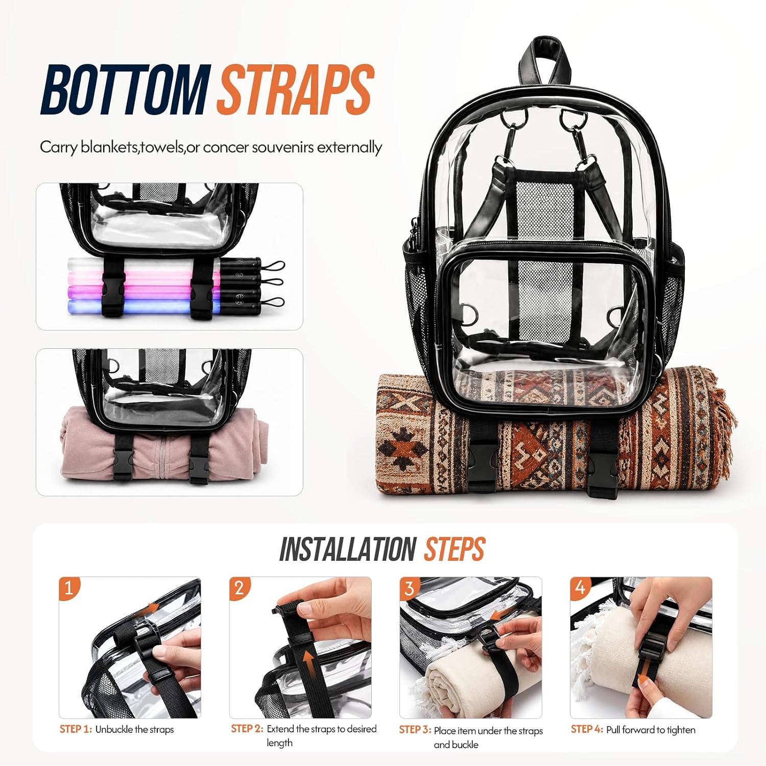 Mini Clear Backpack for Stadium Events Anti-Theft Small Festival Transparent bag with Fan Holder for Concerts, Rave