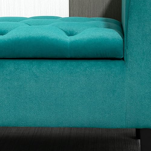 Miniatura 9 de HOMCOM Banco otomano de almacenamiento con botones, banco tapizado con reposabrazos enrollados para sala de estar o pasillo, color verde