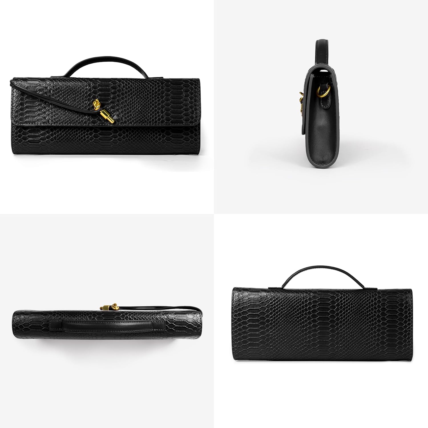 Joryin Evening Bag for Women Evening Clutch Crocodile Purse Crossbody Bag Shoulder Bag Top Handle Handbag Formal Evening Purse, Black - Image 3