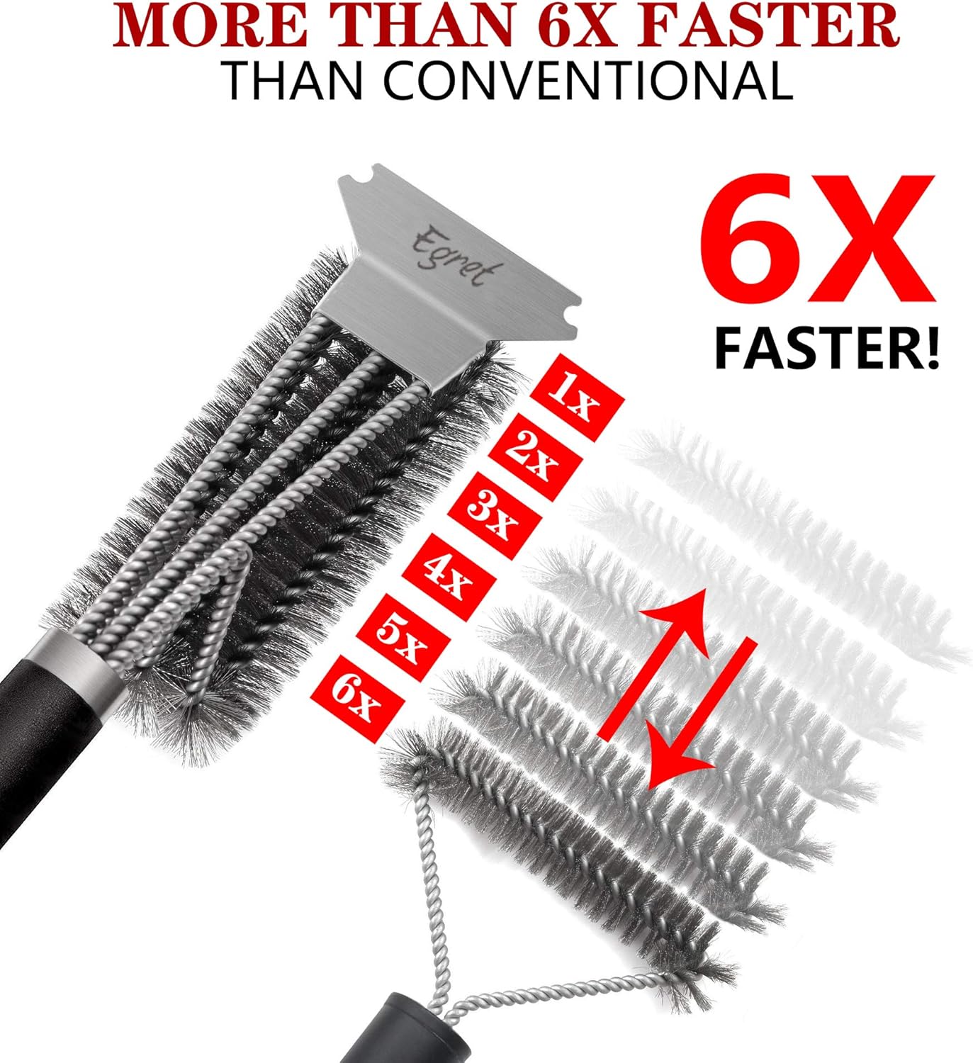 Egret Premium Quality Grill Brush and Scraper, Safe Wire Stainless Steel Barbecue Steam Cleaning Brush, Best BBQ Grill Cleaning Brush & All Gas/Charcoal Grilling Grates, Gift BBQ Accessories Scrubber : Patio, Lawn & Garden