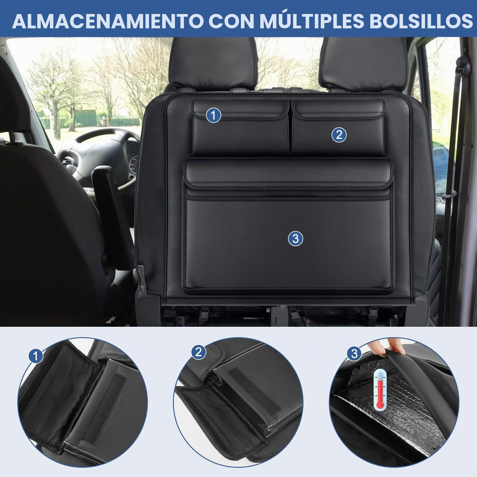 Organizador de Espacio para Asiento Delantero para Ford Transit Custom | Opaltool Organizador para Dos Asientos con Bolsillo Aislante Para Mantener Frío et Calor