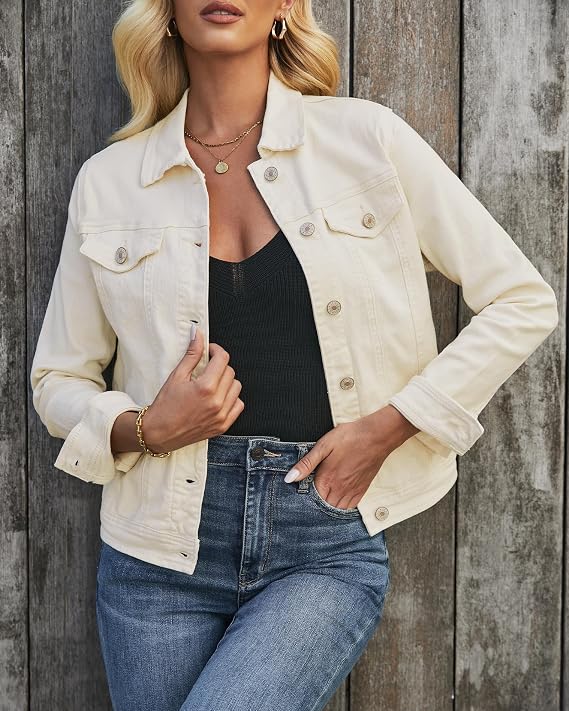 LookbookStore Women's Basic Long Sleeves Button Down Fitted Denim Jean Jackets