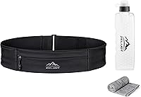 Zelvot Running Belt Fanny Pack with 355ml Water Bottle, Phone Holder, Gym Towel & Extension Strap - Waterproof Adjustable for Jogging Hiking Marathon (Black, Medium)