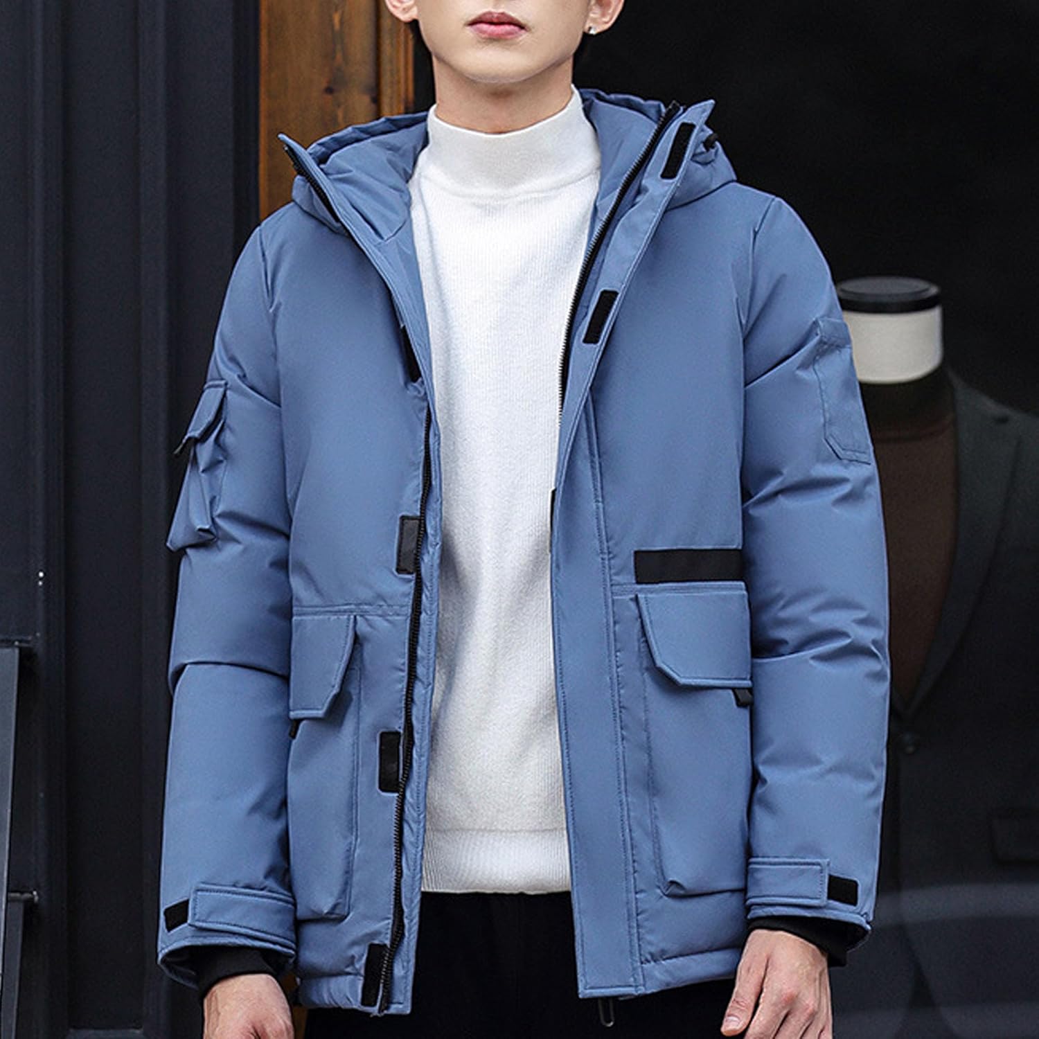 Maiyifu-GJ Men's Winter Ski Jacket Hooded Coat Windproof Warm Fleece Lined Parka Jacket Windbreaker
