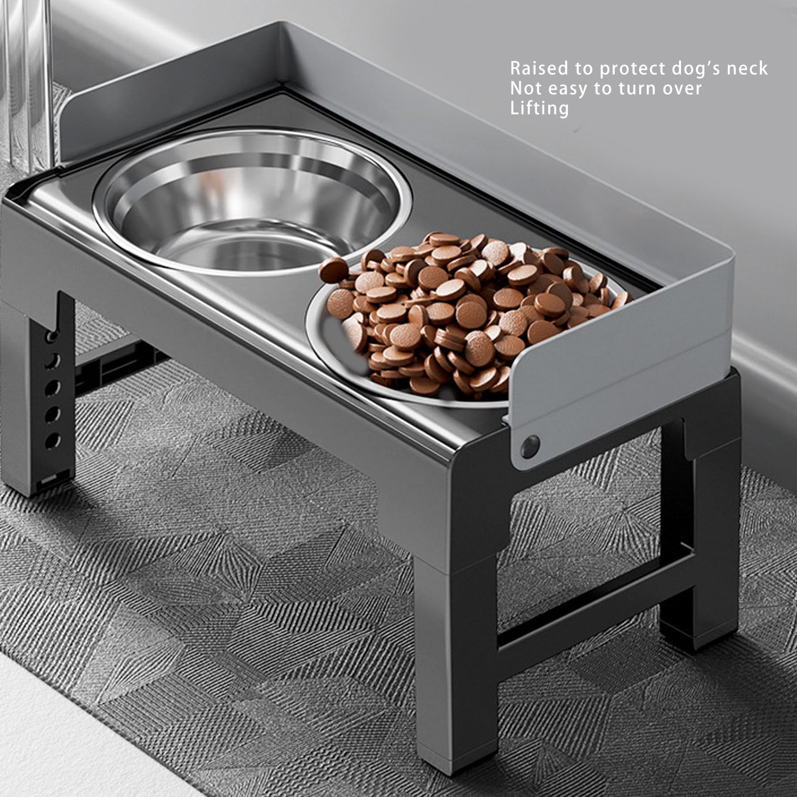 Elevated Dog Bowls, Height Adjustable Raised Feeding Station with 2 Stainless Steel Dishes, Stainless Steel Food Feeder Bowls Water Bowl Stand for Small Medium Large Dogs (Gray)