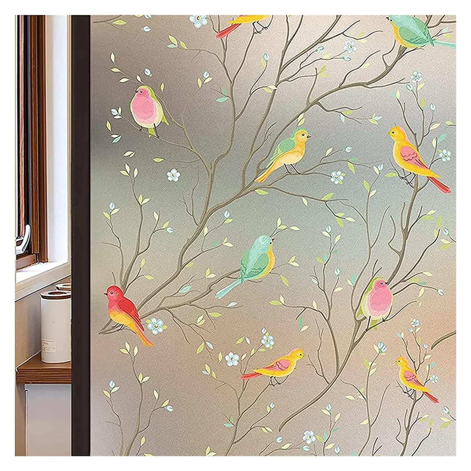Window Film Privacy Stained Glass Window Privacy Film Non-Adhesive Static Cling Sun Blocking Heat Blocker Control Decorative(45x100cm)