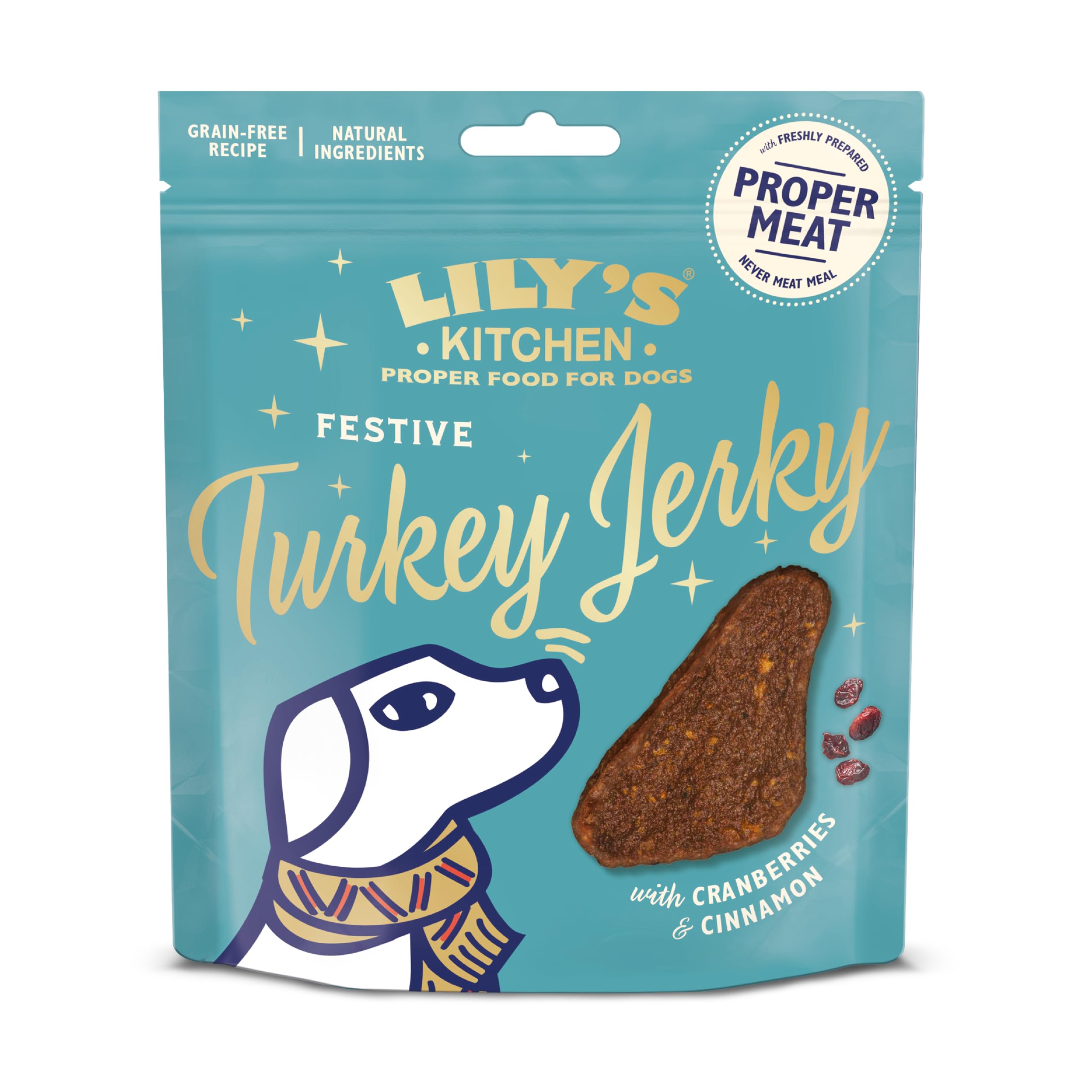 Snack per cani adulti Lily’s Kitchen con ingredienti naturali, Striscette festive di tacchino, ricetta senza cereali, 70 g
