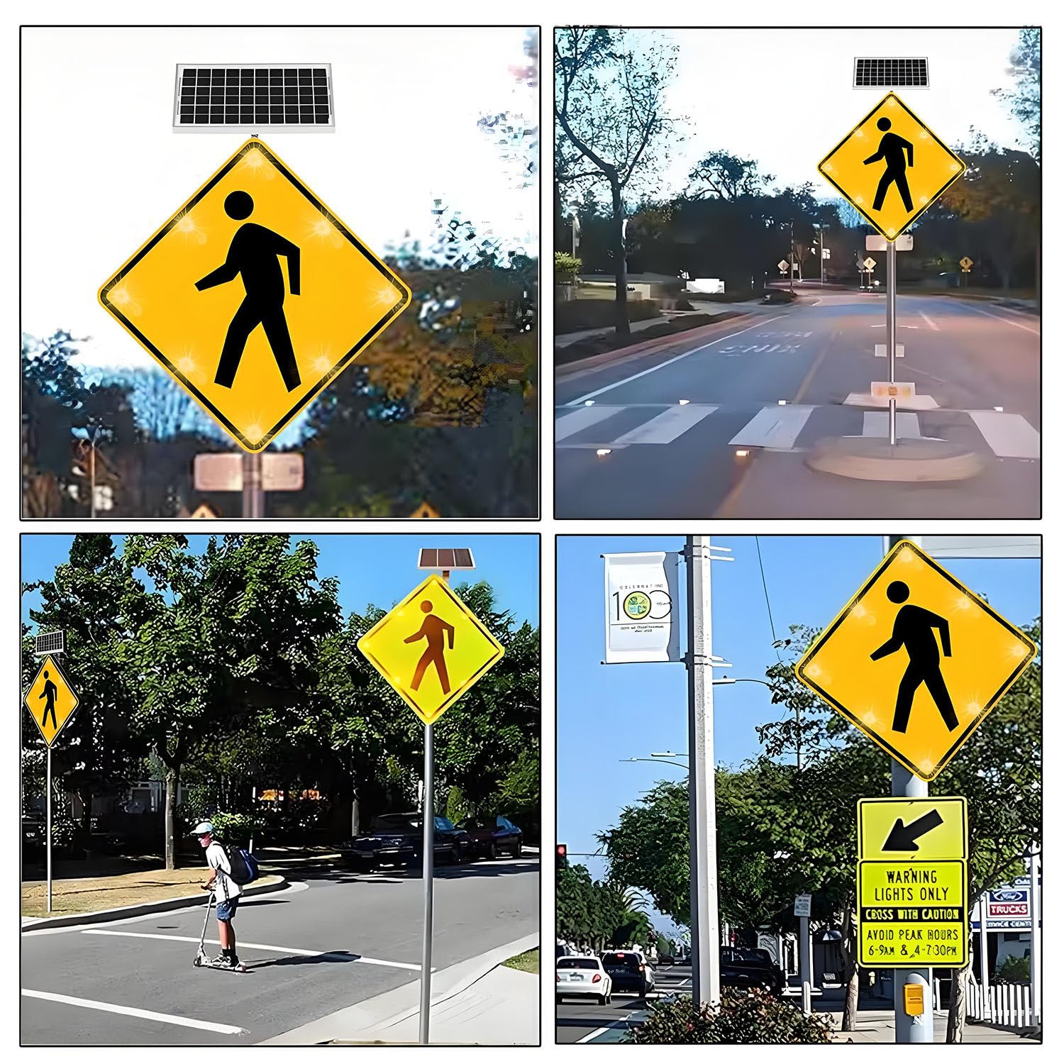 Señal de Cruce peatonal Solar con luz LED Intermitente de 24", señales de Advertencia de tráfico peatonal de Aluminio, Marco de Metal Resistente a Prueba de óxido
