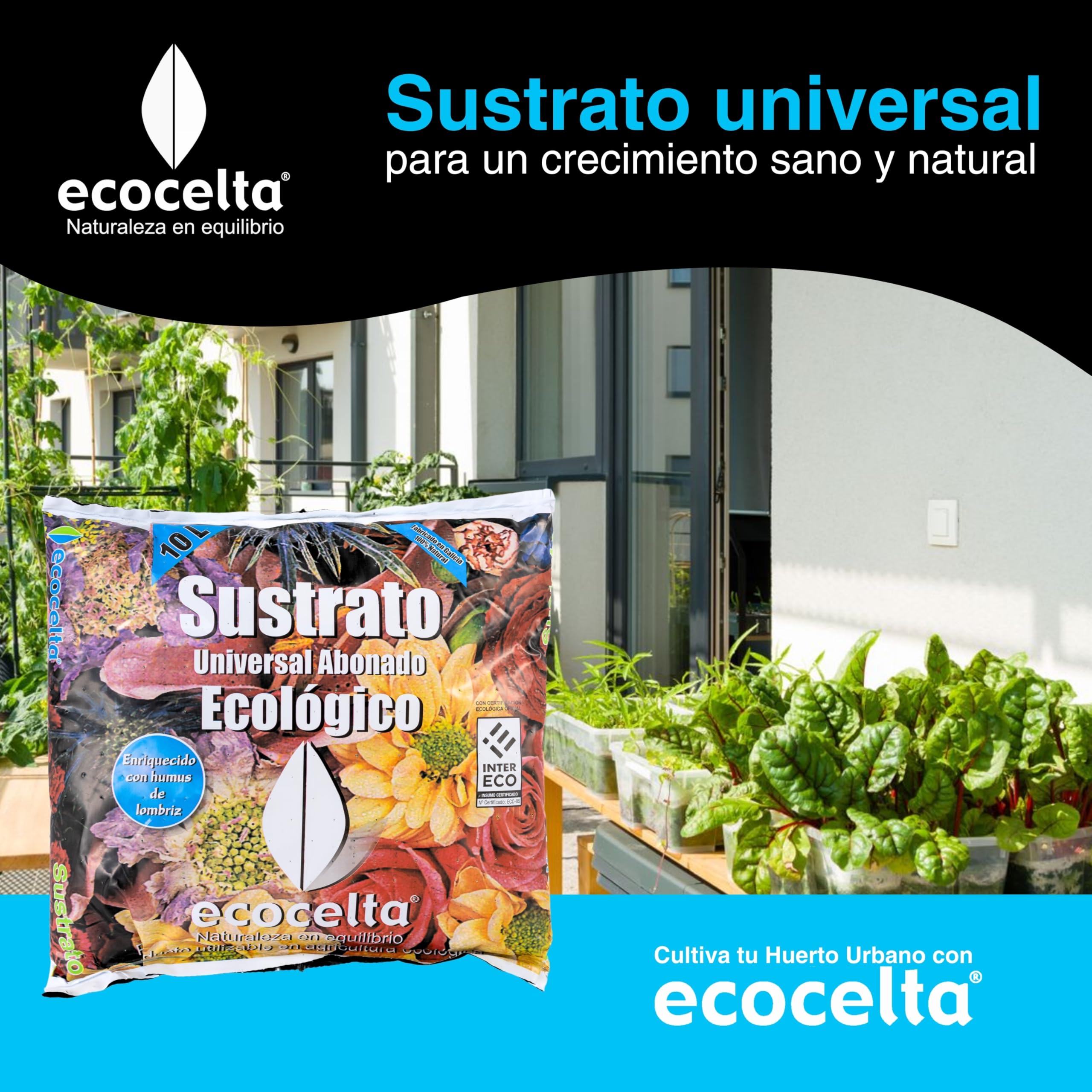 Sustrato Universal Abonado 10L | Fertilizante Natural para Macetas, Jardines y Huertos Urbanos | Certificado Ecológico INTERECO | Enriquecido con Humus de Lombriz y Compost