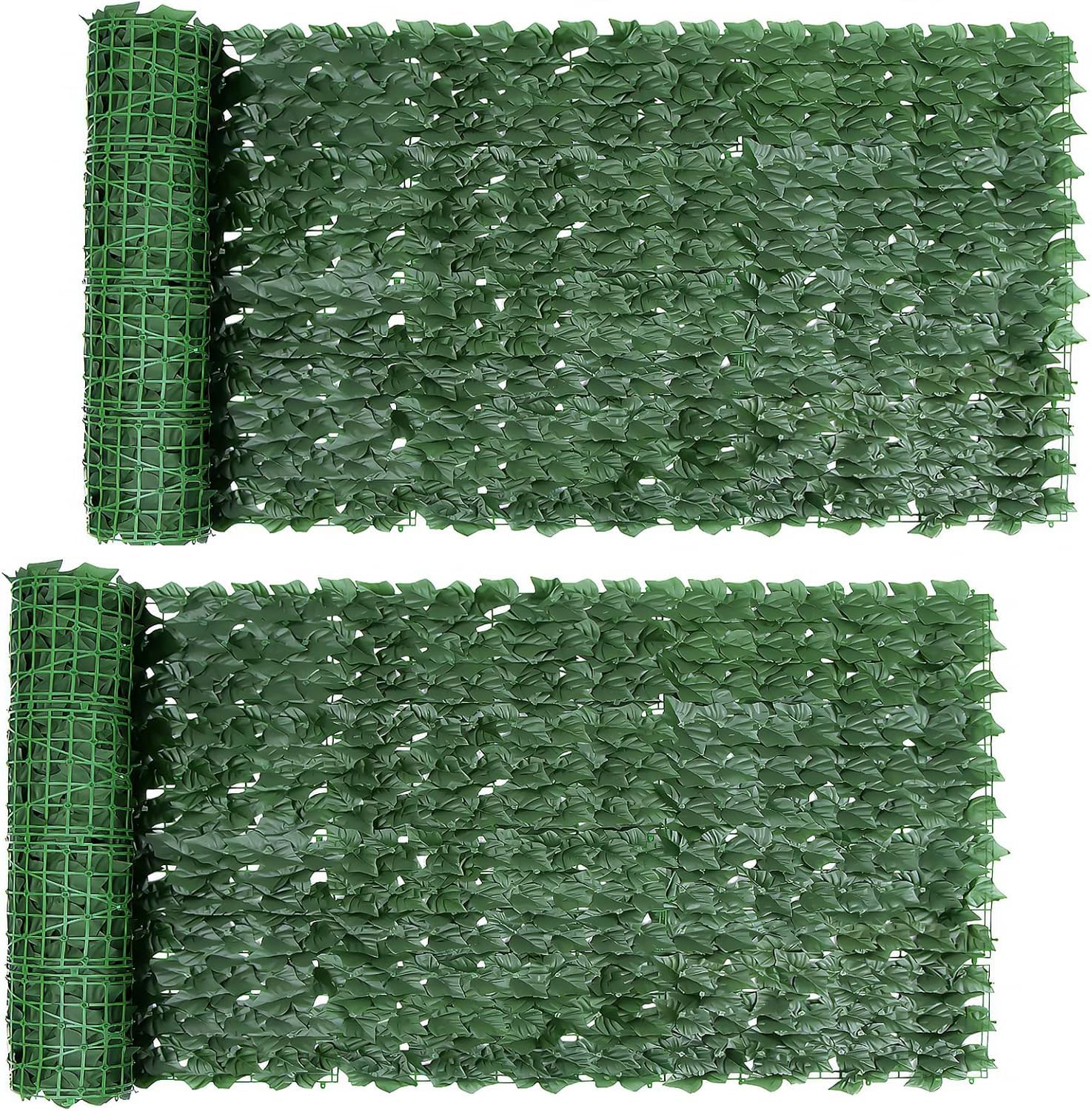 FUOBECIE Artificial Ivy Fence Screen, 2PCS Fence Screening Trellis with Artificial Leaves Privacy Trellis Roll for Balcony Outdoor Garden Wall Mat Decoration (1 x 3 Meter)