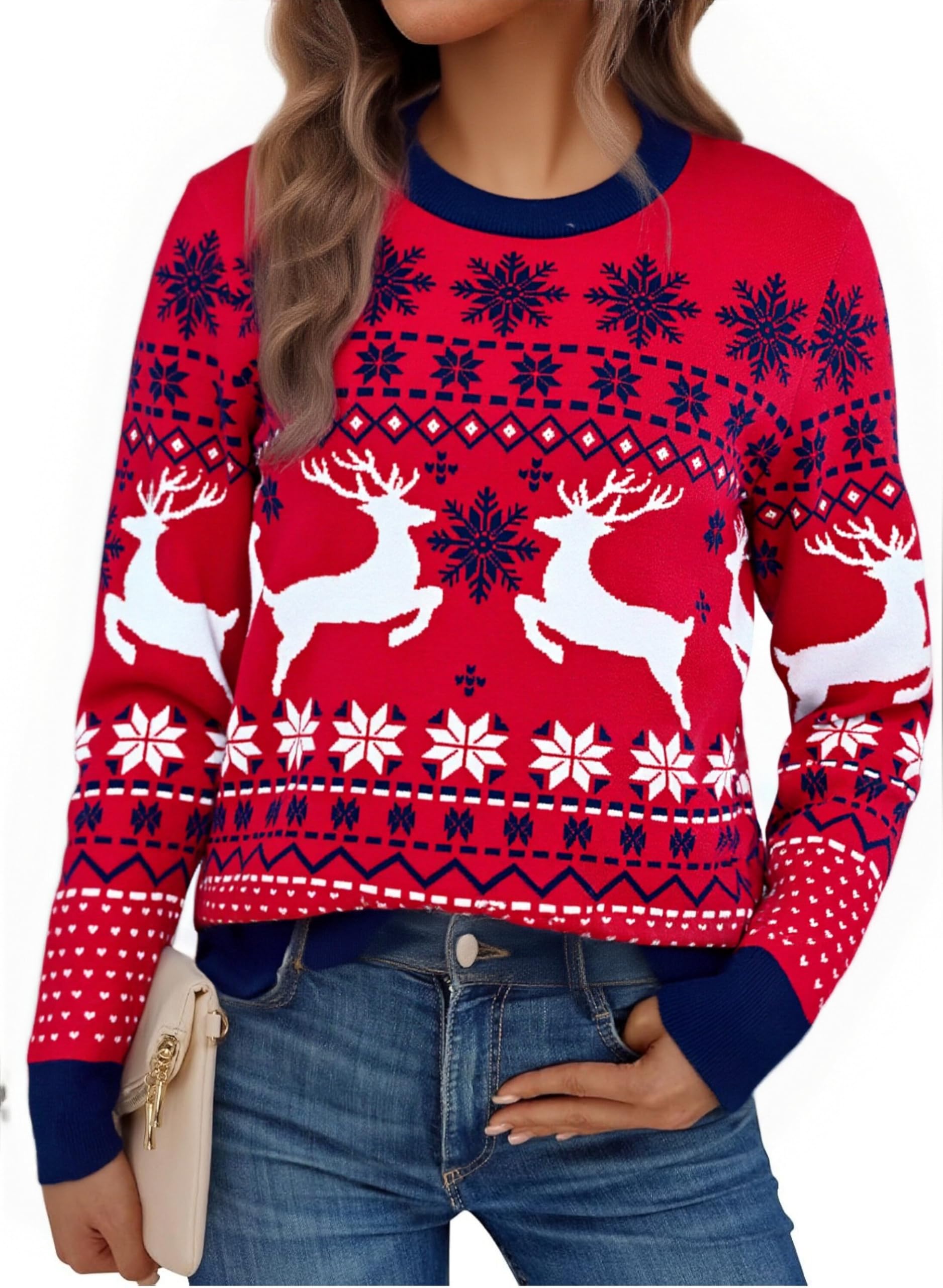 Litherday Jersey Navideño Mujer Suéter Navideño Feo para Mujer Jersey de Punto de Invierno con Reno Navideño