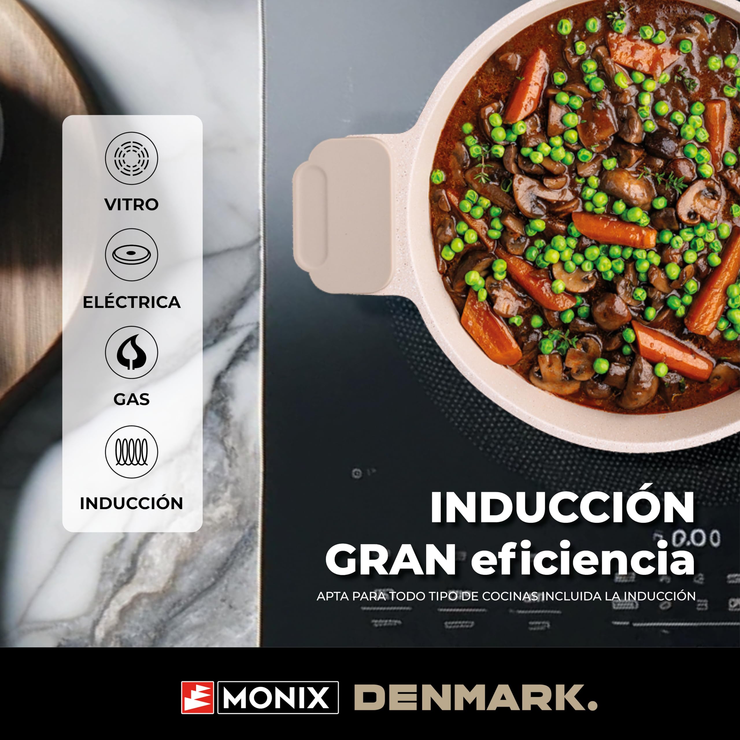 MONIX Denmark | Bateria de cocina 10 piezas, Aluminio Fundido con Antiadherente, Apta para todo tipo de Cocinas incluida Inducción