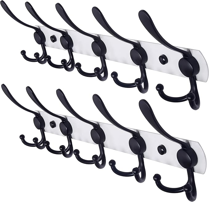Dseap Wall Mounted Coat Rack 5 Tri Hooks, Heavy Duty