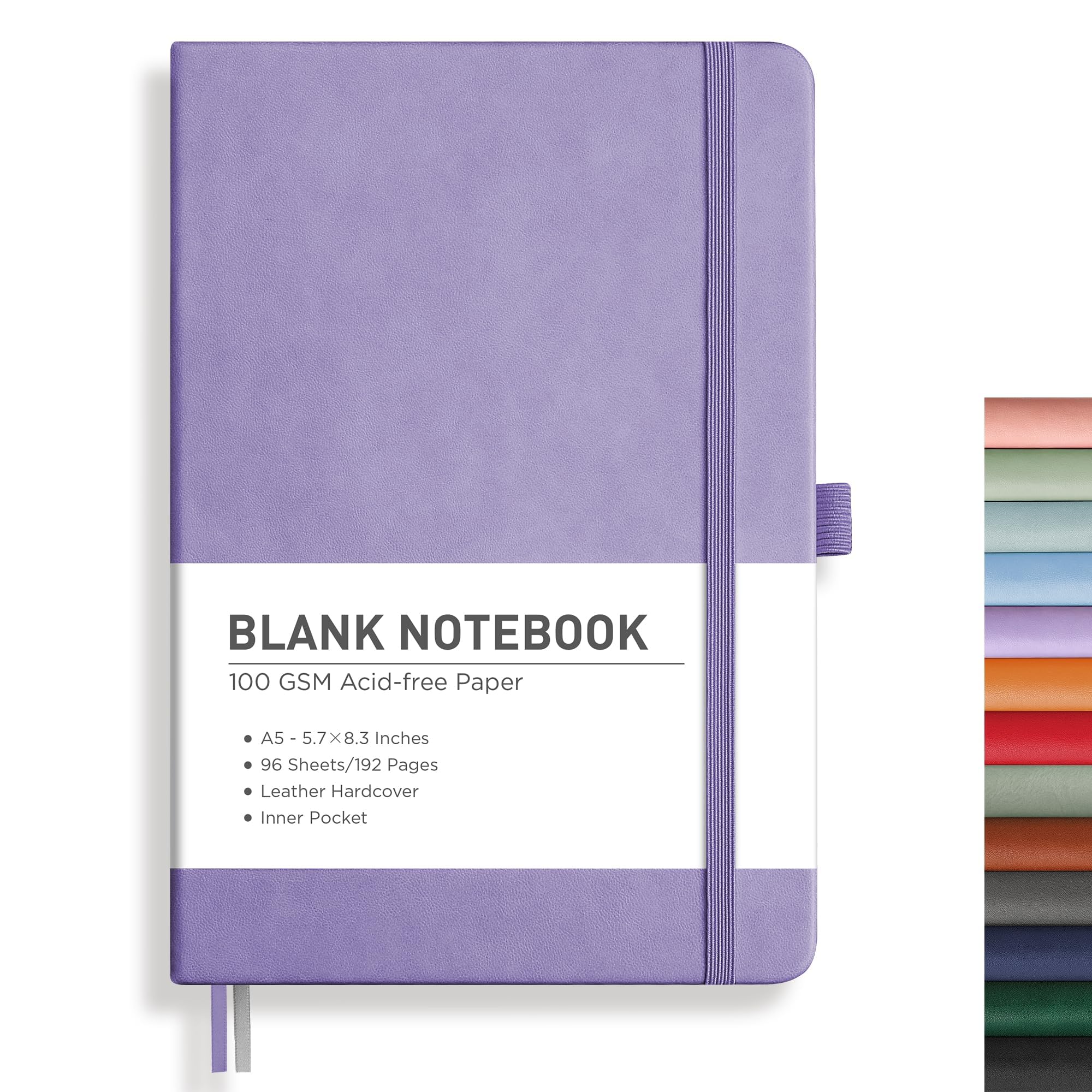 RETTACY Blank Journal Notebook, 192 Pages, A5 Medium Size (5.7'' x 8.3''), Leather Hardcover, 100 GSM Thick Paper, for Sketching, Drawing, Painting (