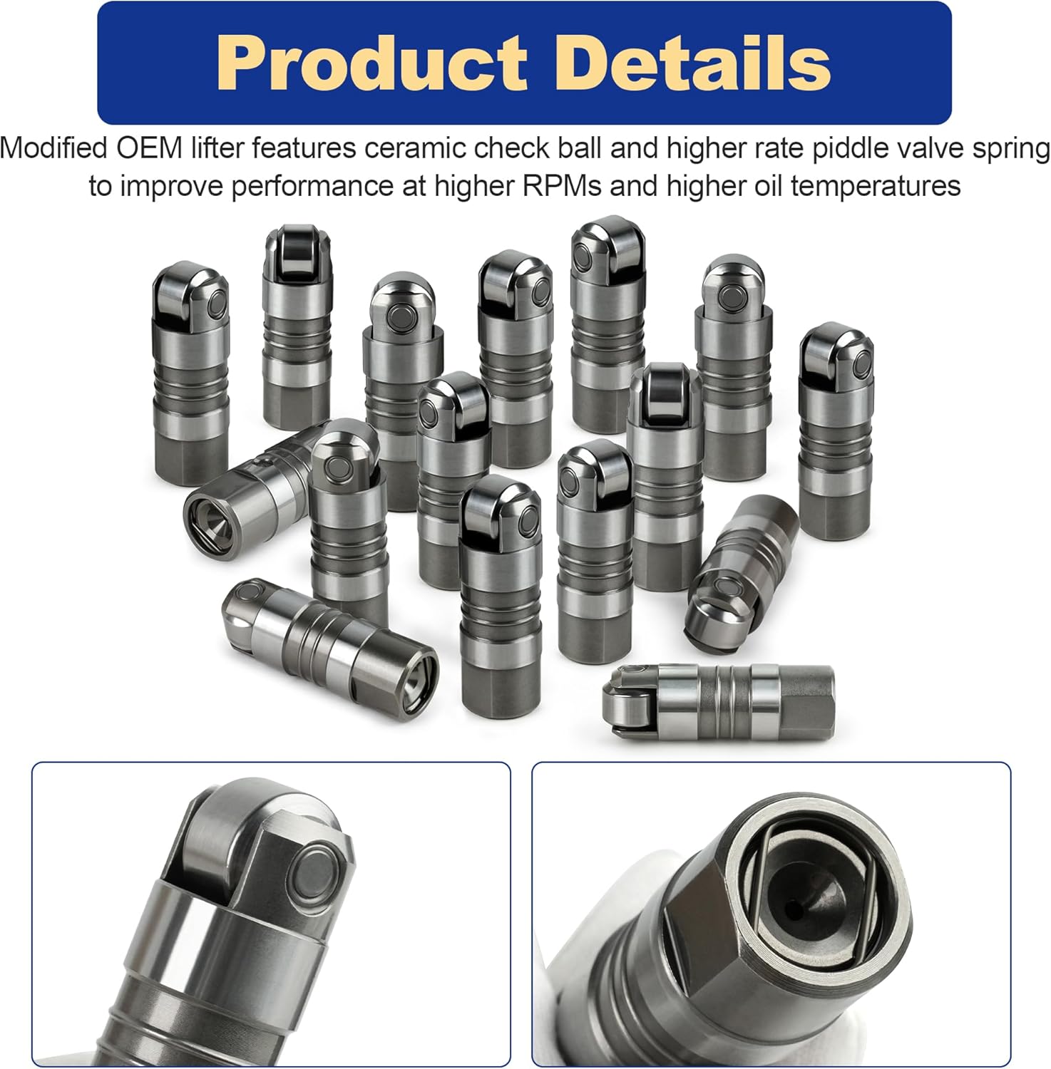 High Performance Hydraulic Roller Lifter for Ford Racing M-6500-R302H Compatible with 1984-1995 Mustang 5.0L 16pieces