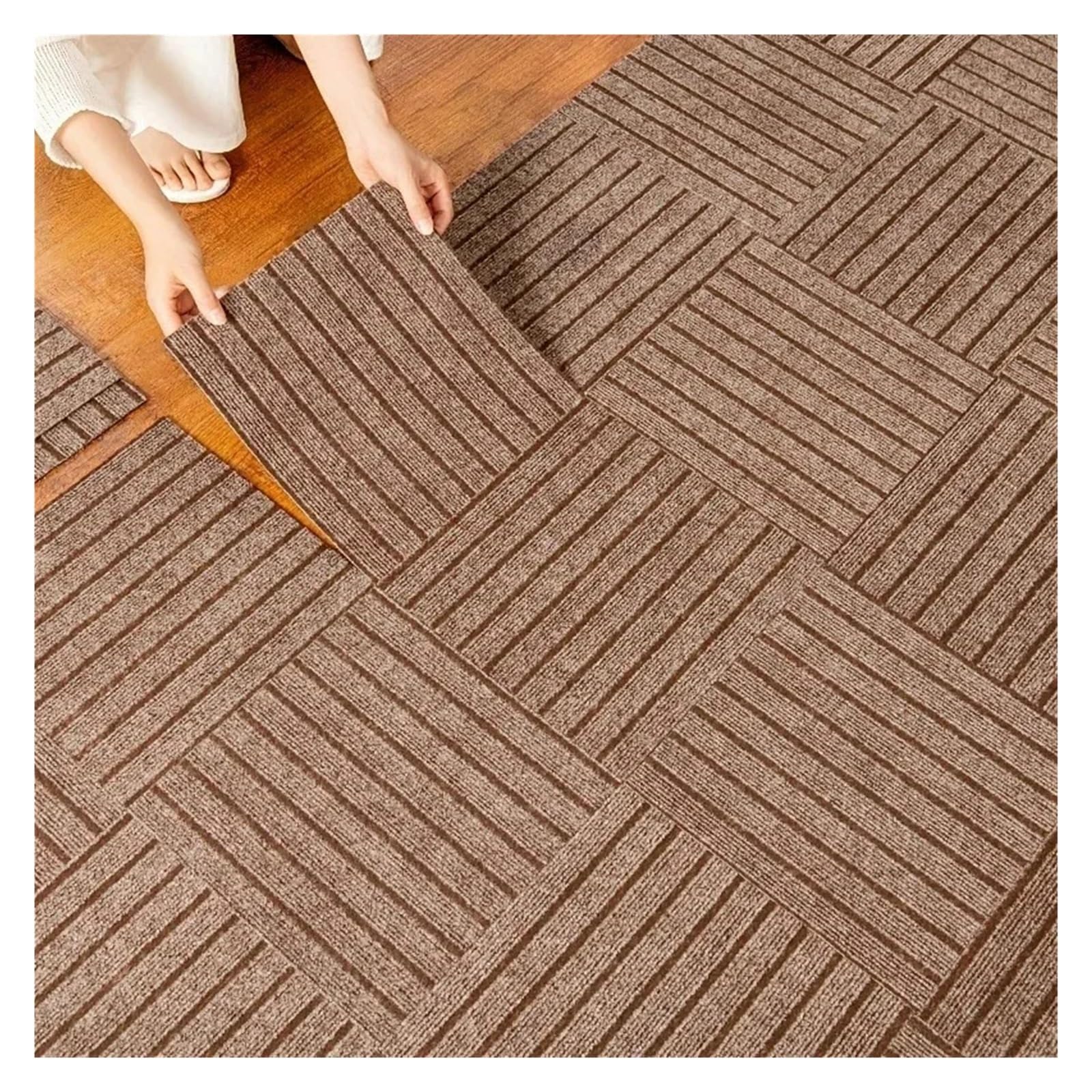 Teppichfliesen Schlafzimmerteppich Schlafzimmer und Wohnzimmer Pflegeleicht 30x30cm Spleißblock Selbstklebender Teppich(Khaki,30pcs)