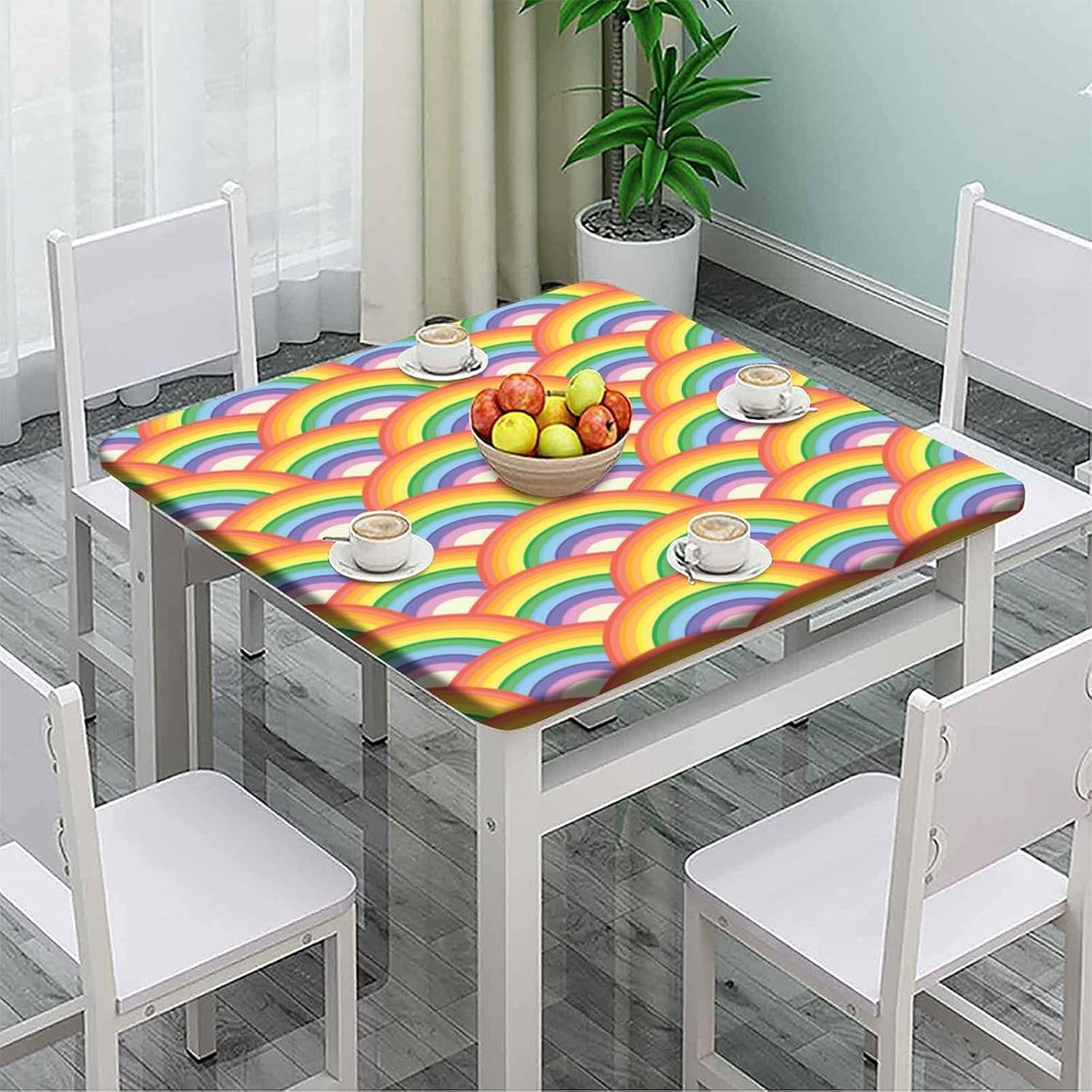 Fitted Polyester Tablecloths Square, Color Art Elastic Edge Home Decor Tablecloth, Dust & Wrinkle Proof Fabric Table Cover for Family Festival Party Use, Fit for 48" x 48" Square Table
