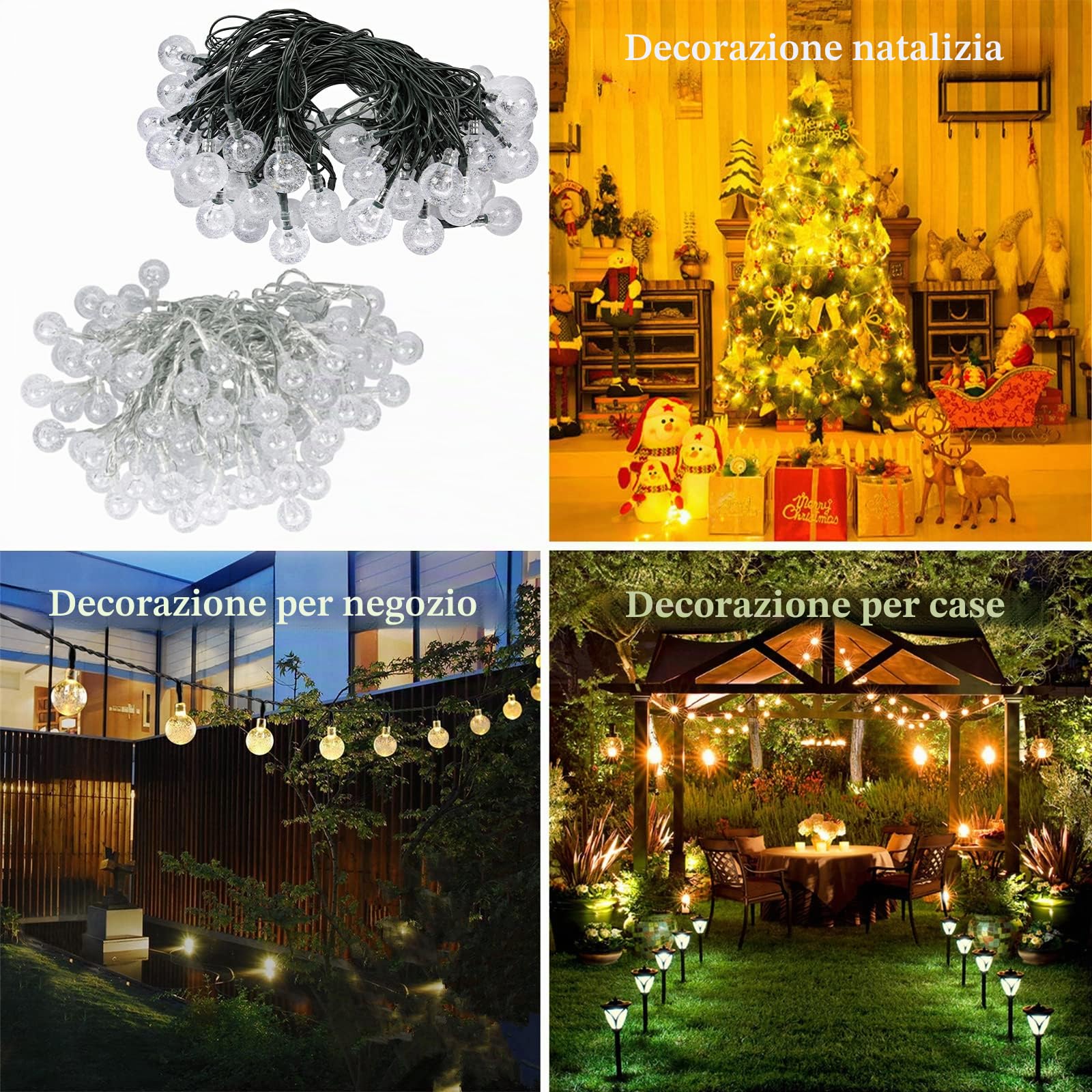 NAIZY Catena di Luci a LED a Sfera 30m Bianco Caldo 8 Modalità Catena Luminosa a LED per Natale, Matrimonio e Feste, Linea Trasparente