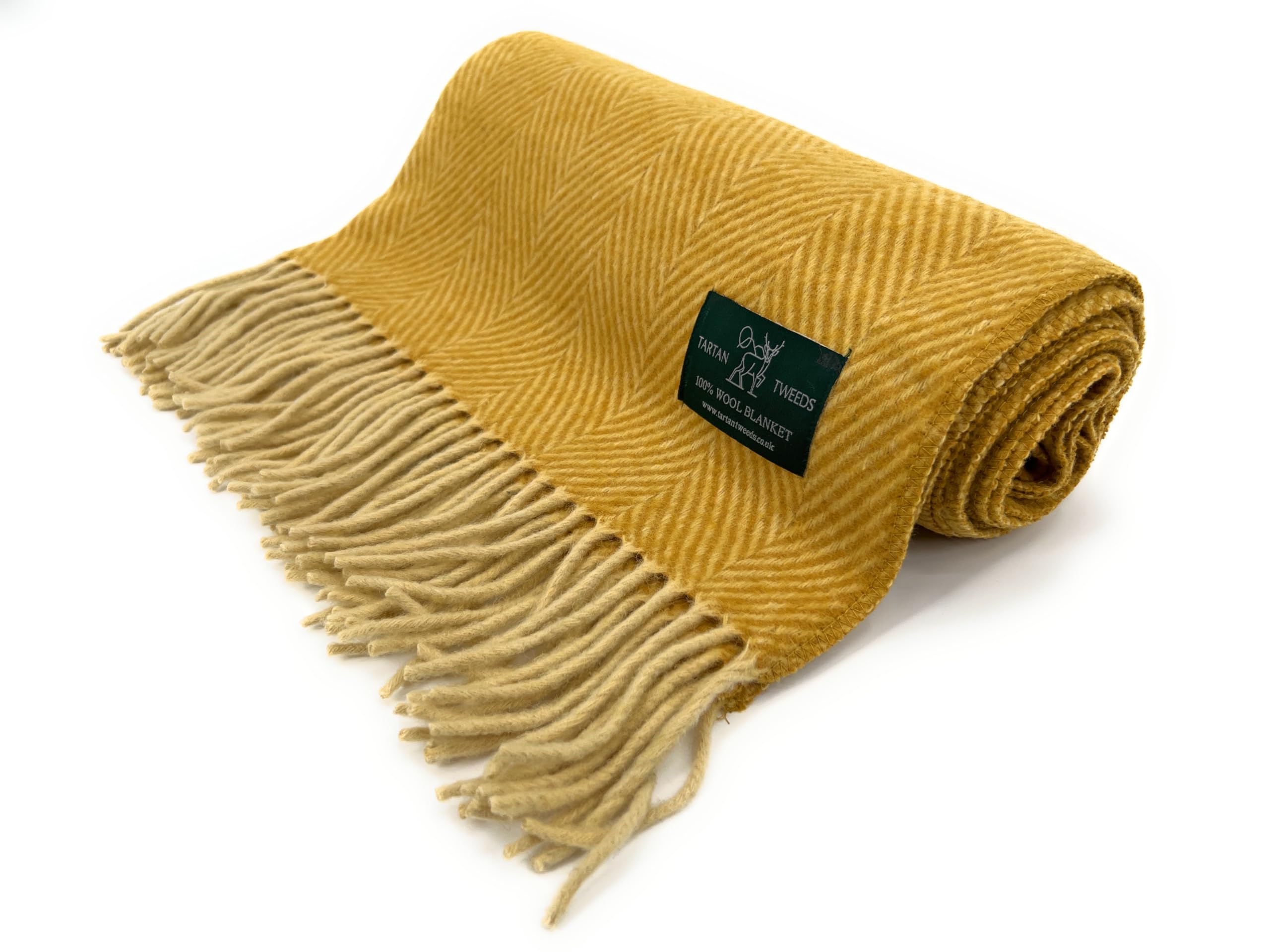 Tartan Tweeds Mustard Herringbone Wool Knee Blanket Throw, Travel Size (Mustard)