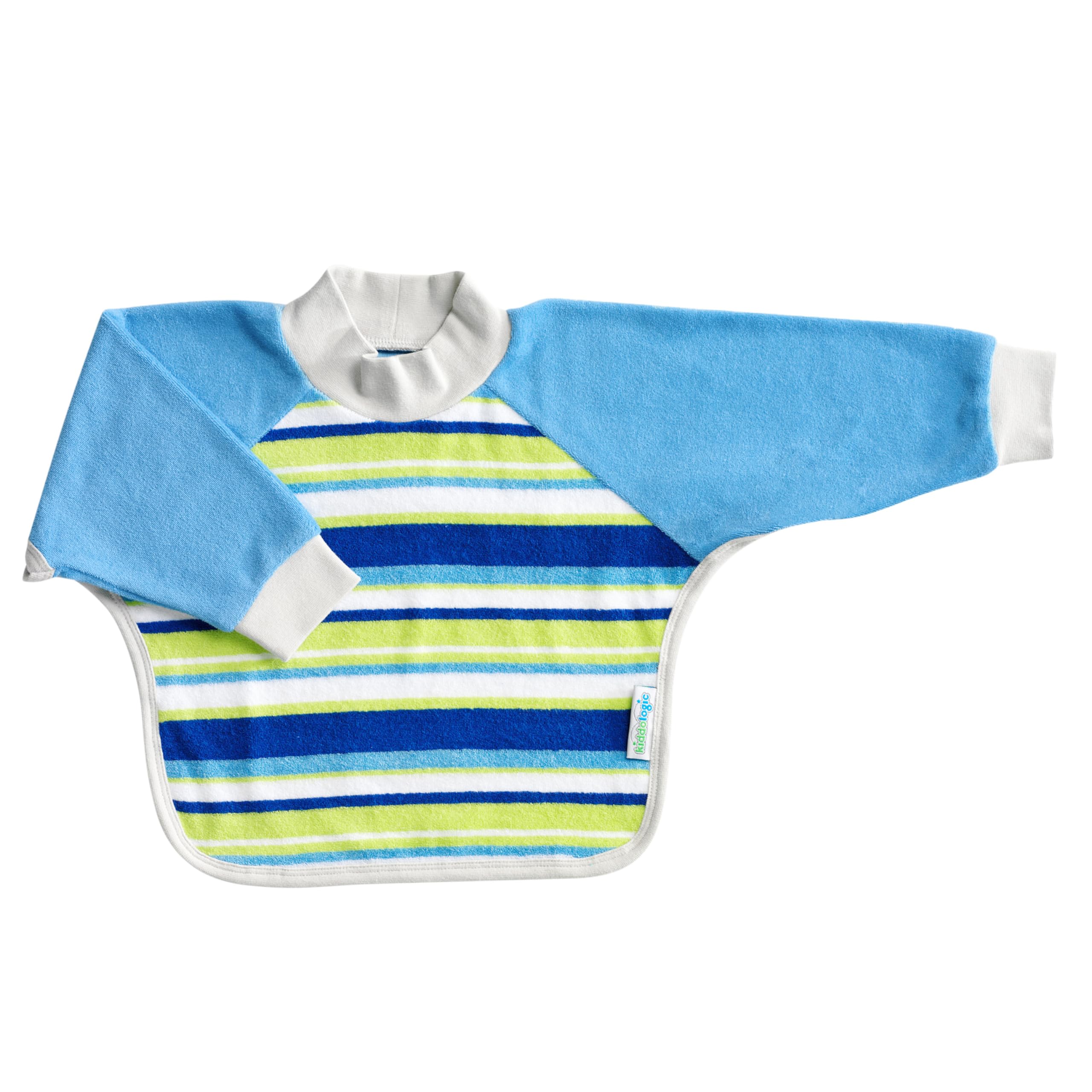 Kiddologic Bibit-all Baby Feeding Bib, Long Sleeves with Ribbed Cuffs and High Collar, Stretchy Pullover Smock, Soft Absorbent Terry, Waterproof