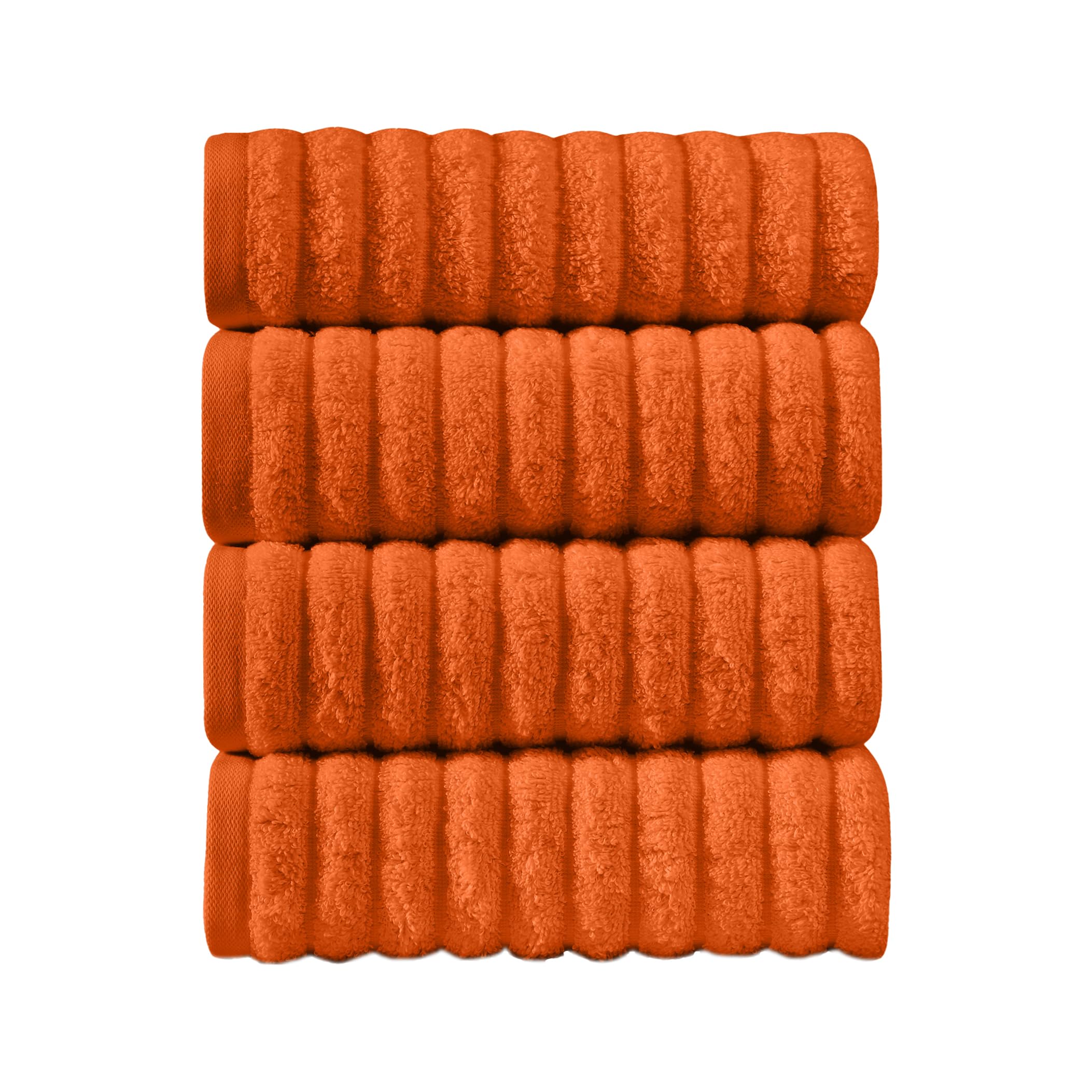 Elegant Comfort Luxury 100% Turkish Cotton Corduroy Ribbed 4 Pack Hand Towel Set 16 x 28 Inch - Absorbent, Super Soft, Quick Dry, Premium Towels for Bathroom, Gym, Spa and Hotel Use, Orange