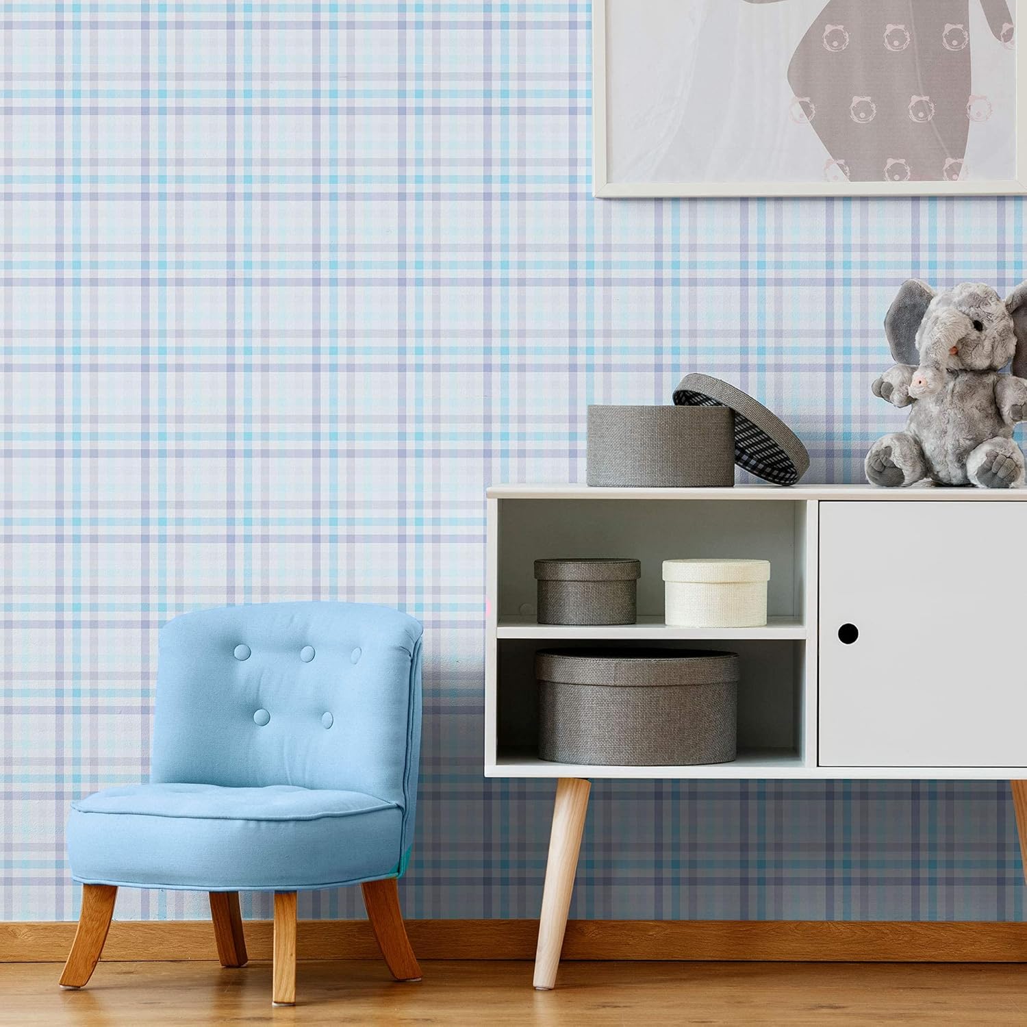 Walls By Me Peel and Stick White and Purple Plaid Removable Wallpaper 0643-2ft x 4ft (61x122cm)