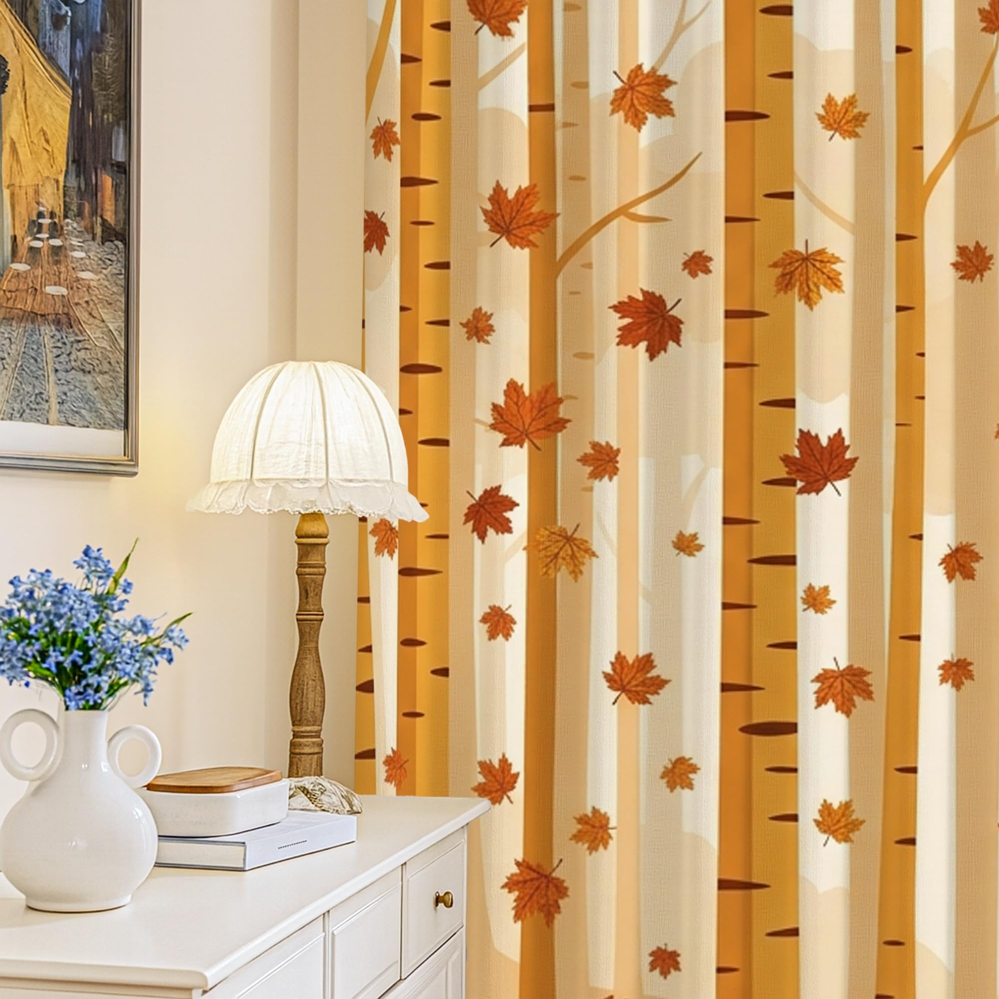 Rideaux isolants thermiques contre le froid et la lumière avec motif feuilles d'érable