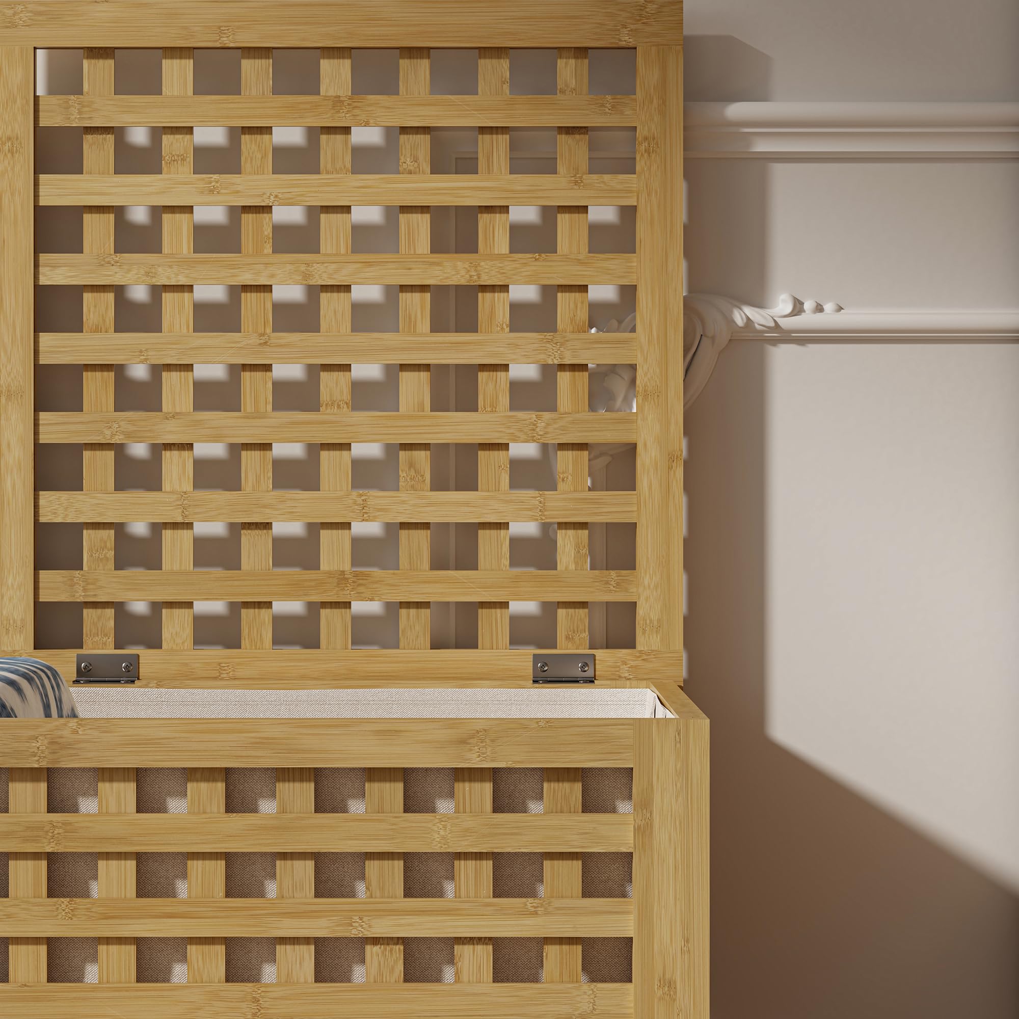 [en.casa] Mobile Portabiancheria in Bambù con Coperchio Ribaltabile e Sacco Interno Rimovibile Cesto per Bucato per Bagno Lavanderia 62x45x45 cm Capacità 79 L