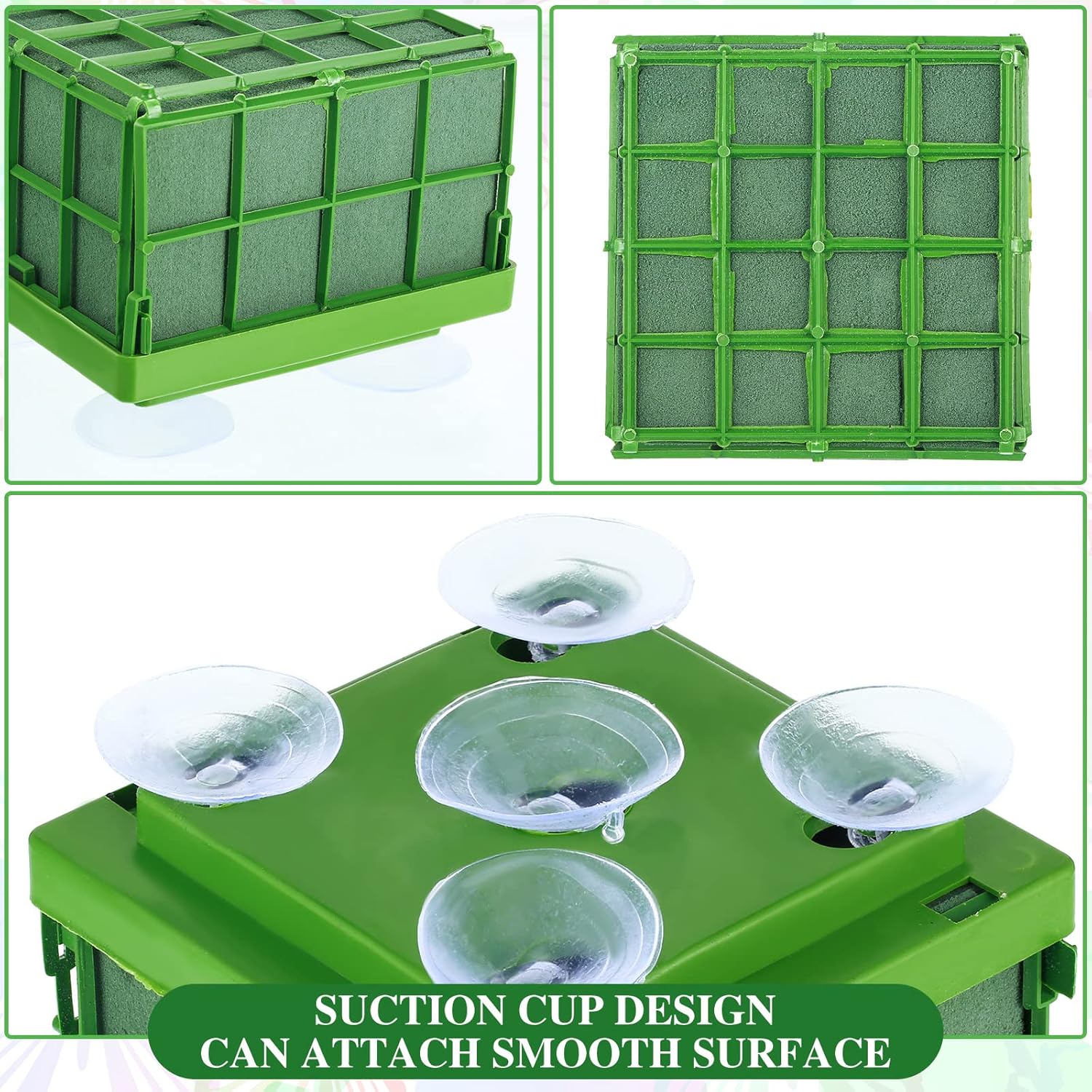 4 Pieces Floral Foam Cage Rectangle Flower Holder with Floral Foam Square Floral Foam Blocks with Silicone Suckers Florist Green Foam for Flower Arrangements Flowers Cage Bowl for Table Centerpiece