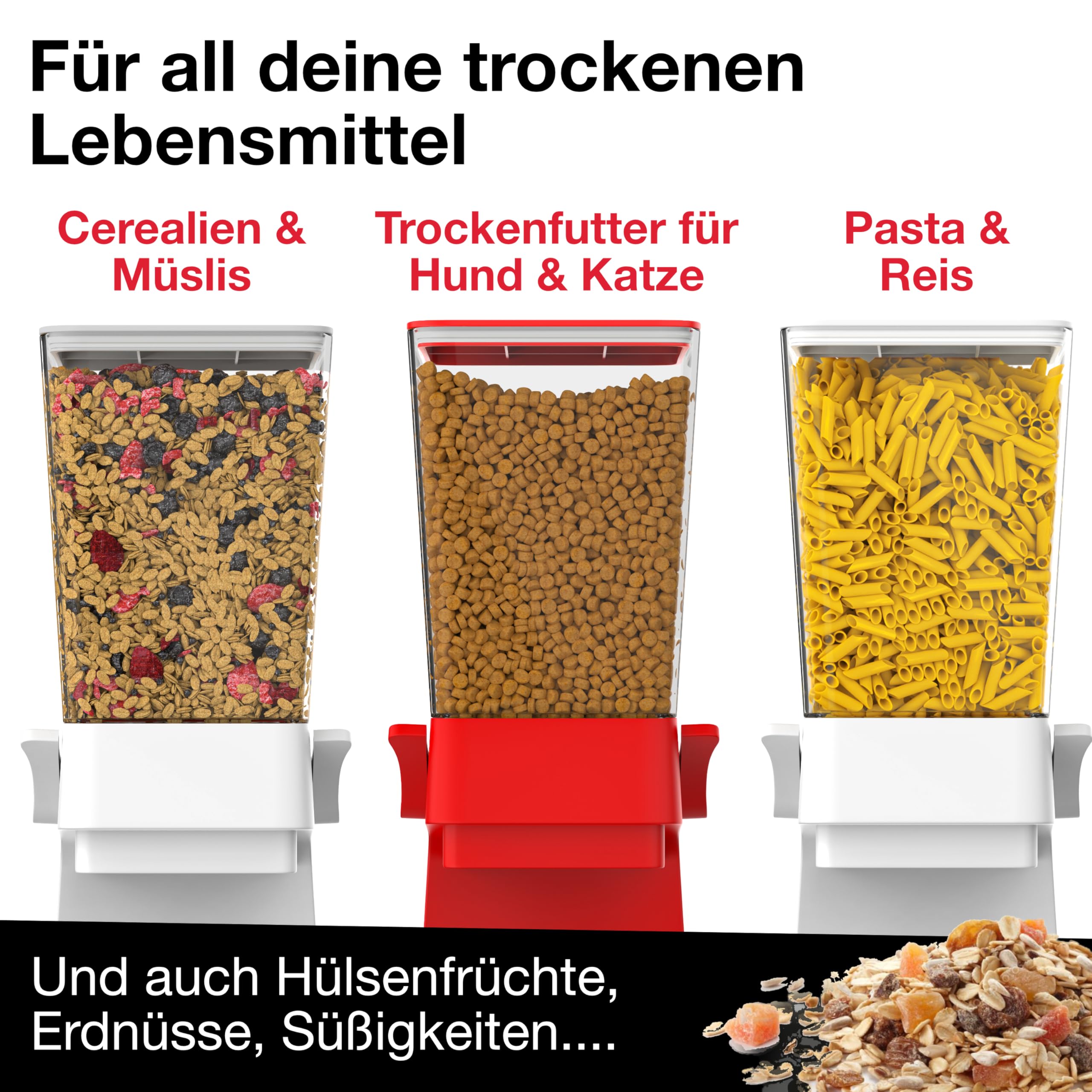 Müslispender mit Kapazität 5L - Spender für Cerealien, Cornflakes, Müsli, Pasta, Trockenfutter - Futterspender Hund & Katze - Küche, Frühstück - Weiß, Weiss - CR500