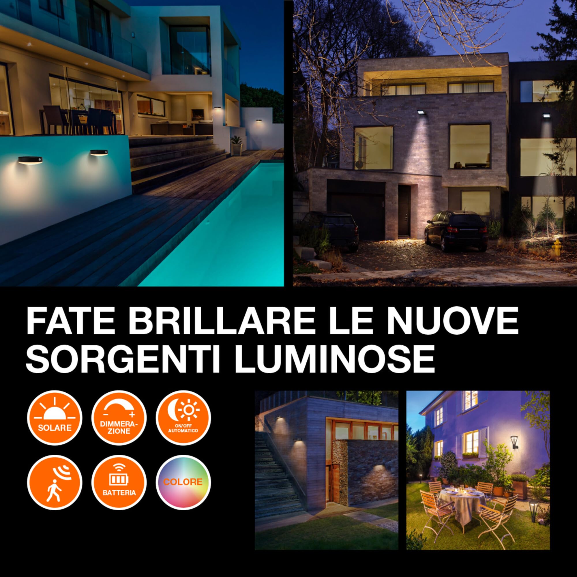 OSRAM Lámpara solar de exterior ENDURA Style, carcasa de acero inoxidable, color negro, IP44, con sensor de movimiento y luz diurna, alimentación solar, adecuada para entradas y terrazas