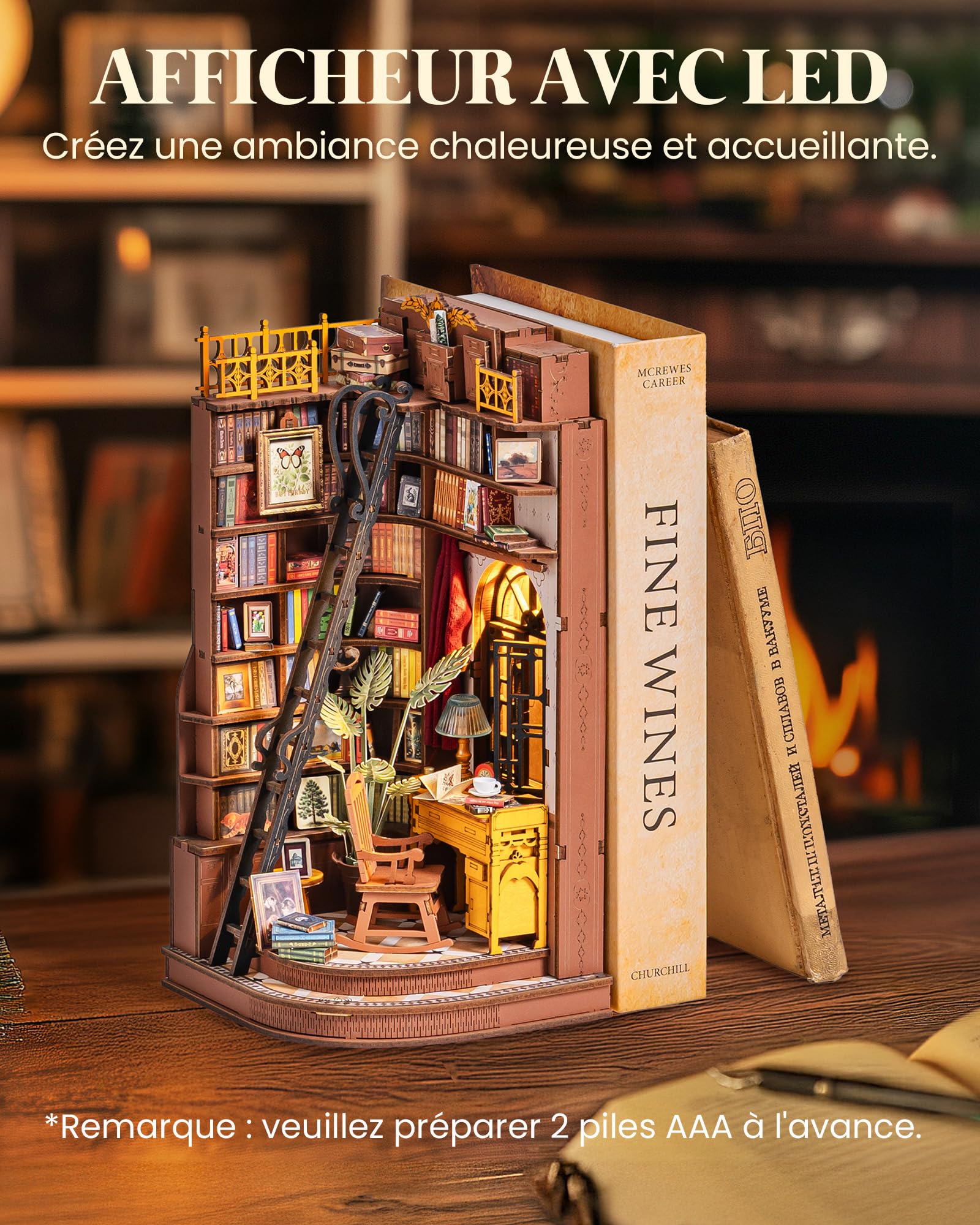 Rolife Book Nook Étude d'angle Silencieuse DIY Maison Miniature House Construction Adulte Booknook Bibliothèque Décoration Diorama Cadeau d'anniversaire de Noël pour Les Adolescents et Les Amoureux